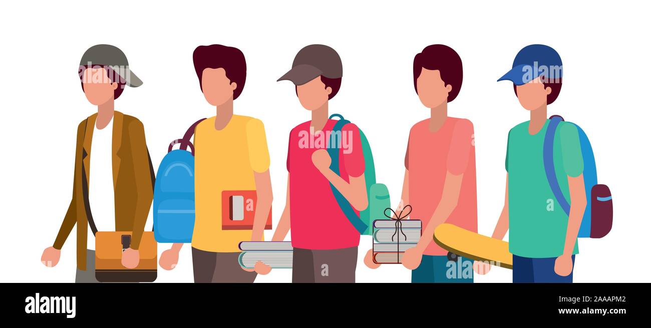 Boys with school bags Stock Vector Images - Alamy