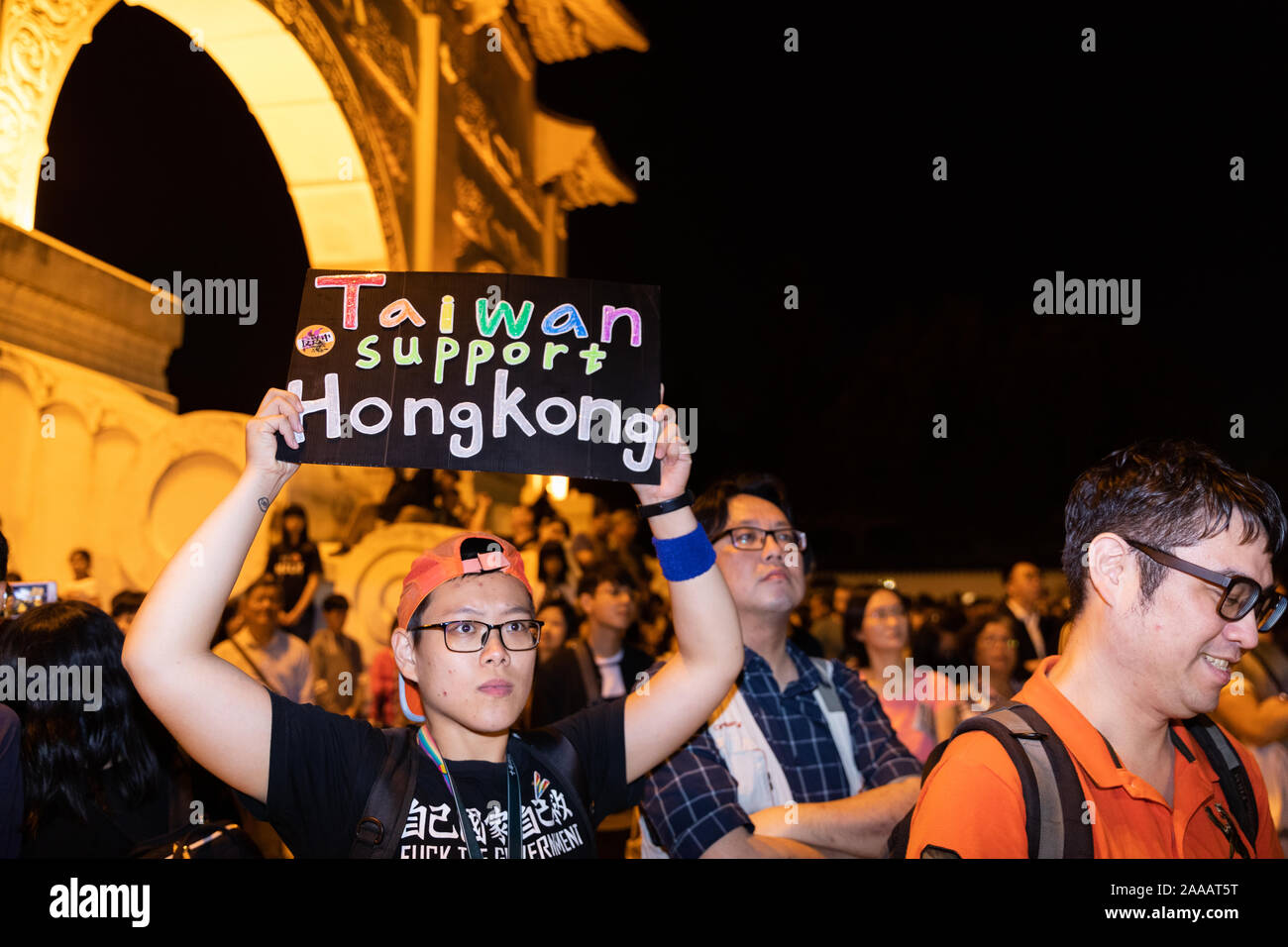 On 17th November 2019 thousands of Taiwanese attending a concert in support of Hong Kong pro democracy/freedom protesters at Liberty Square in Taipei. A number of famous Taiwanese pop stars played at the event Stock Photo