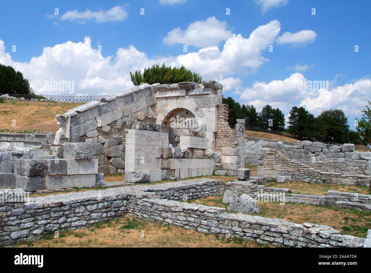 Pietrabbondante, Molise/Italy -08/14/2012- The archaeological remains with the Samnites Temple and Theatre. Stock Photo