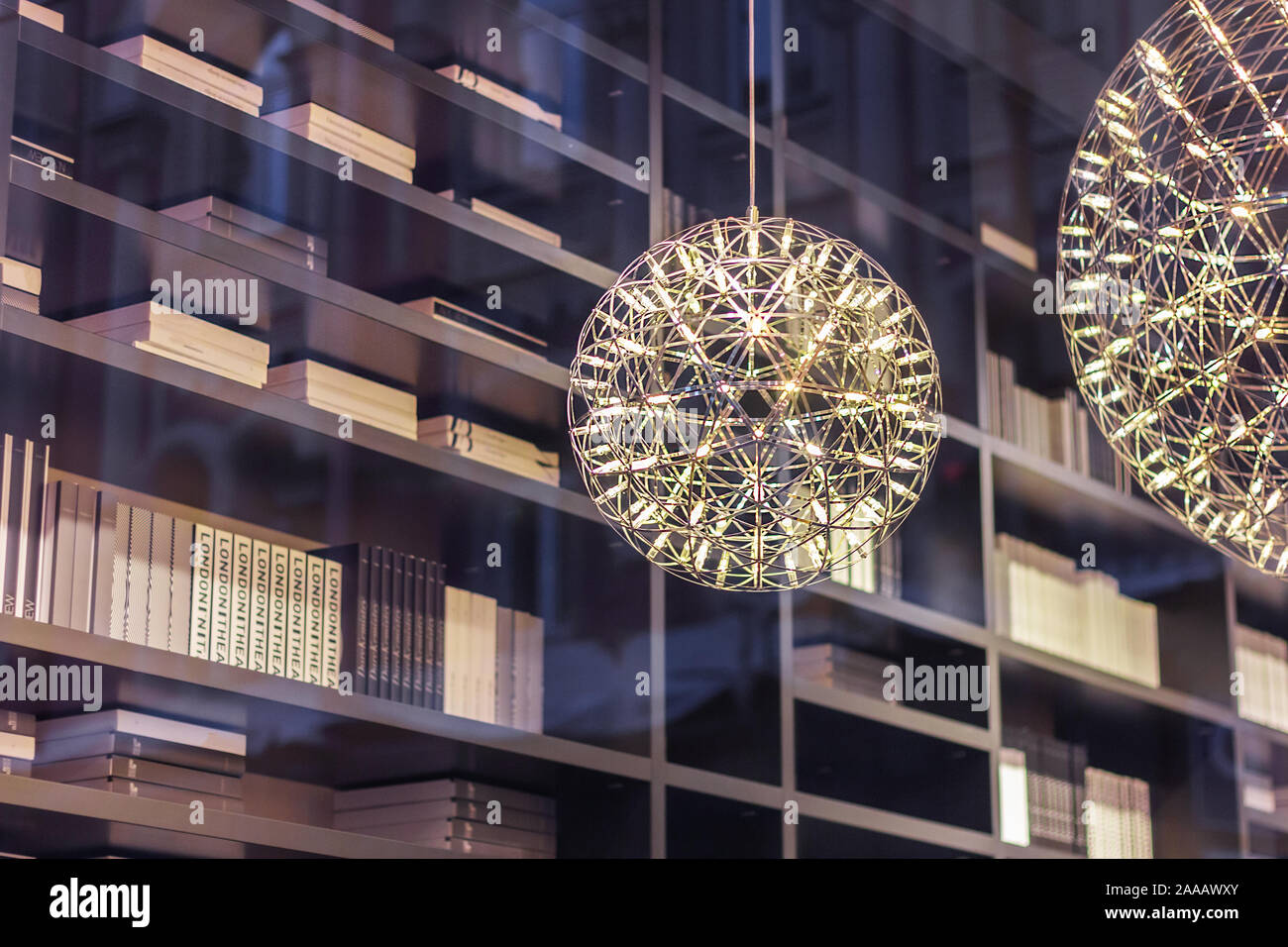 designer home library. stylish futuristic lamps. reading bookcase ...