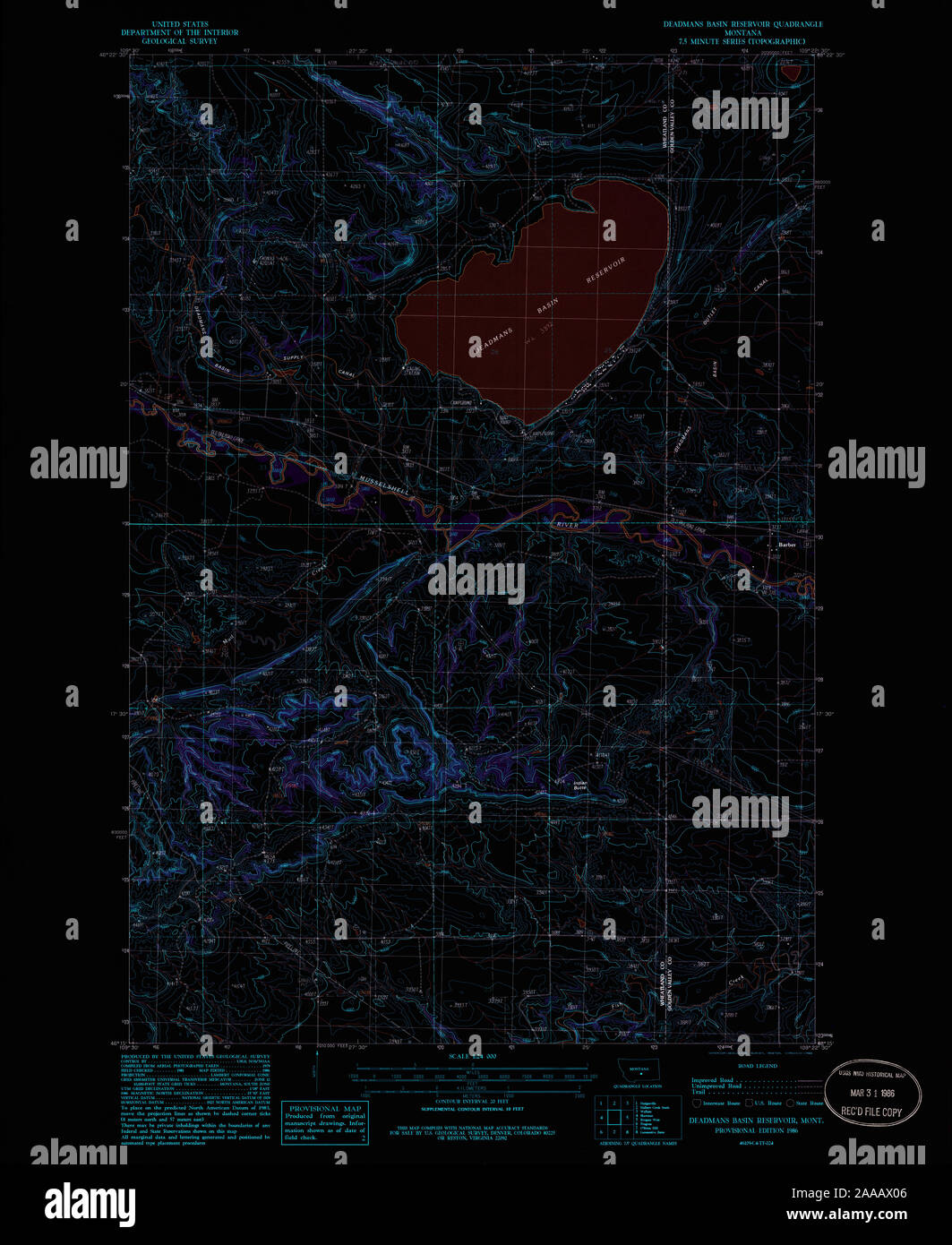 USGS TOPO Map Montana MT Deadmans Basin Reservoir 263340 1986 24000