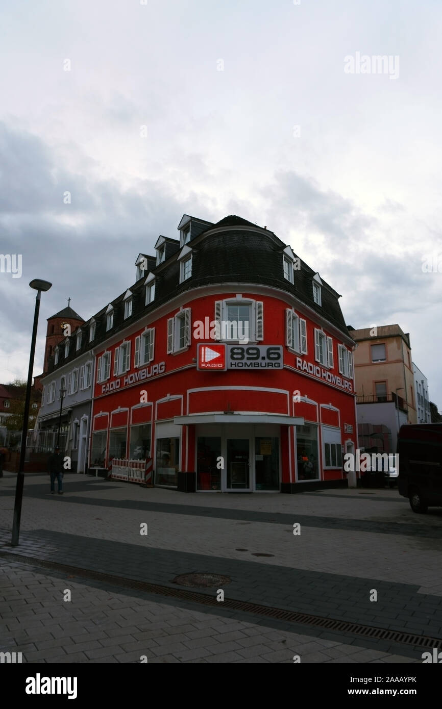 Homburg, Germany - November 02, 2019: The red building radio station 89.6 Homburg in the city center on November 02, 2019 in Homburg. Stock Photo