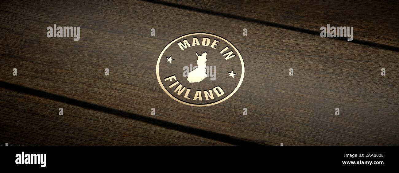 Stamp made in Finland, engraved in wood with gold inlays. Stock Photo
