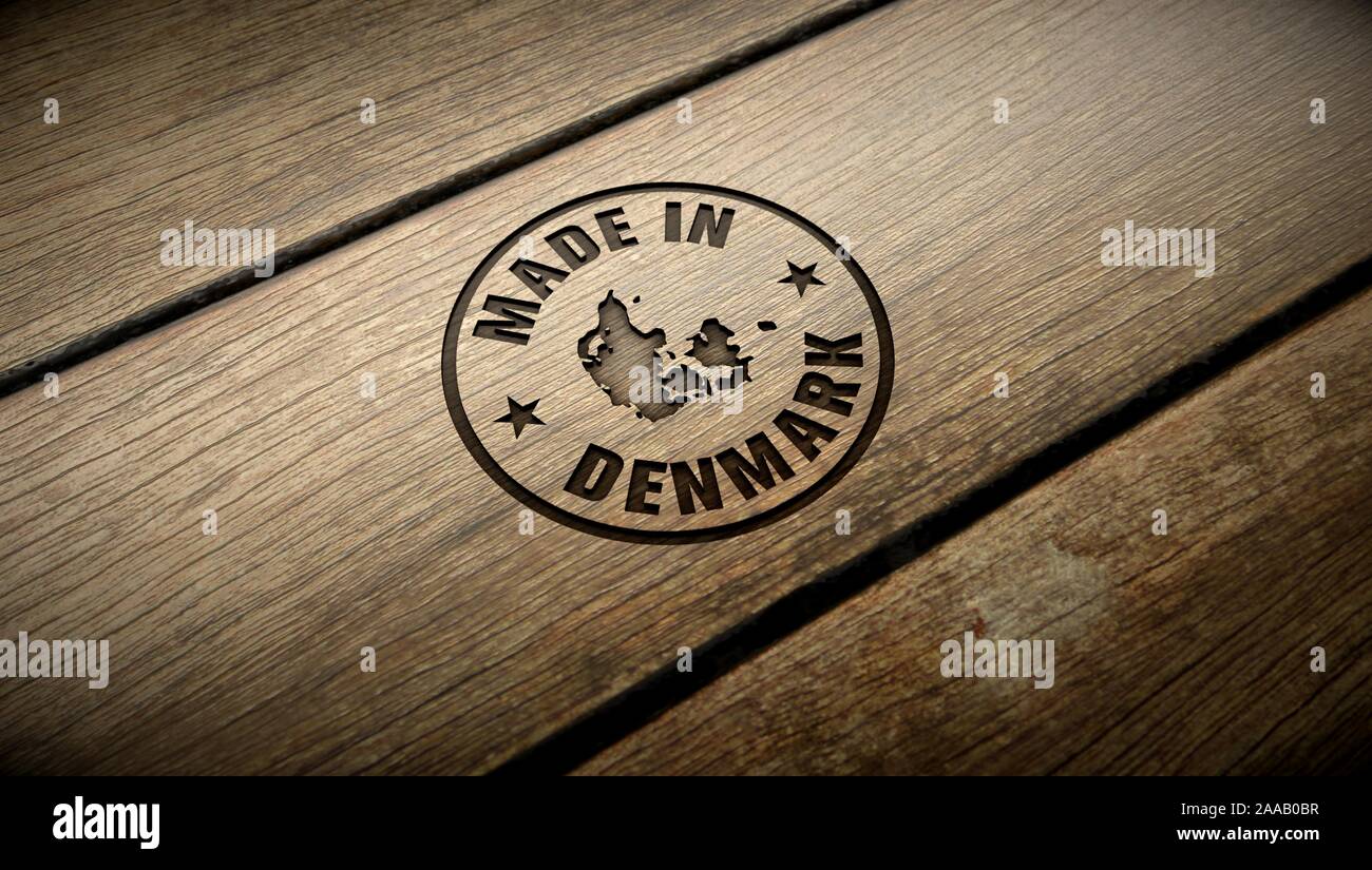 Made in Denmark wood engraving. Embossed stamp Stock Photo Alamy