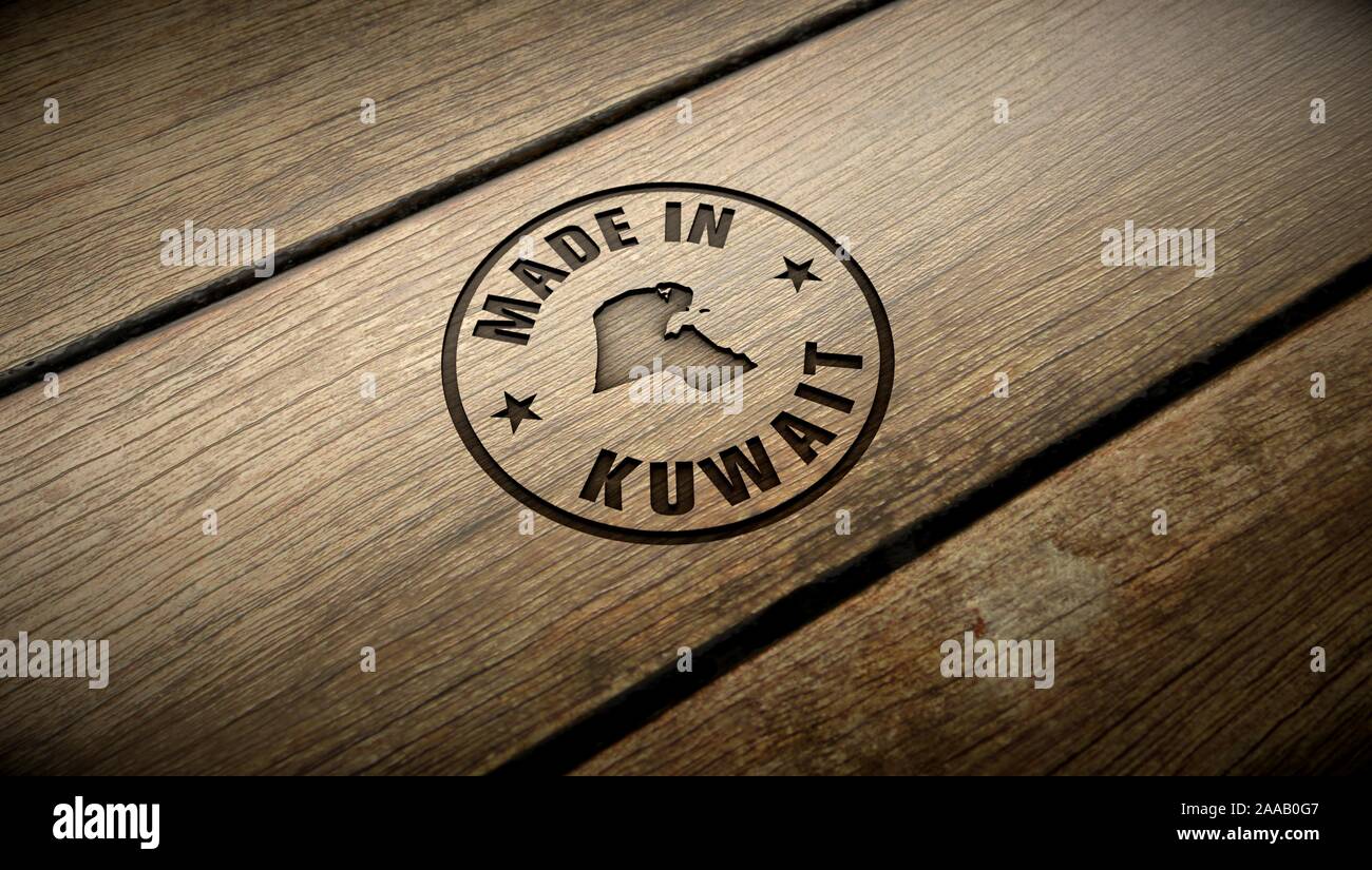 Made in Kuwait wood engraving. Embossed stamp Stock Photo Alamy