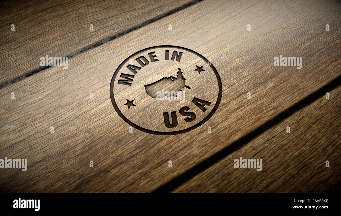 Made in USA wood engraving. Embossed stamp Stock Photo Alamy