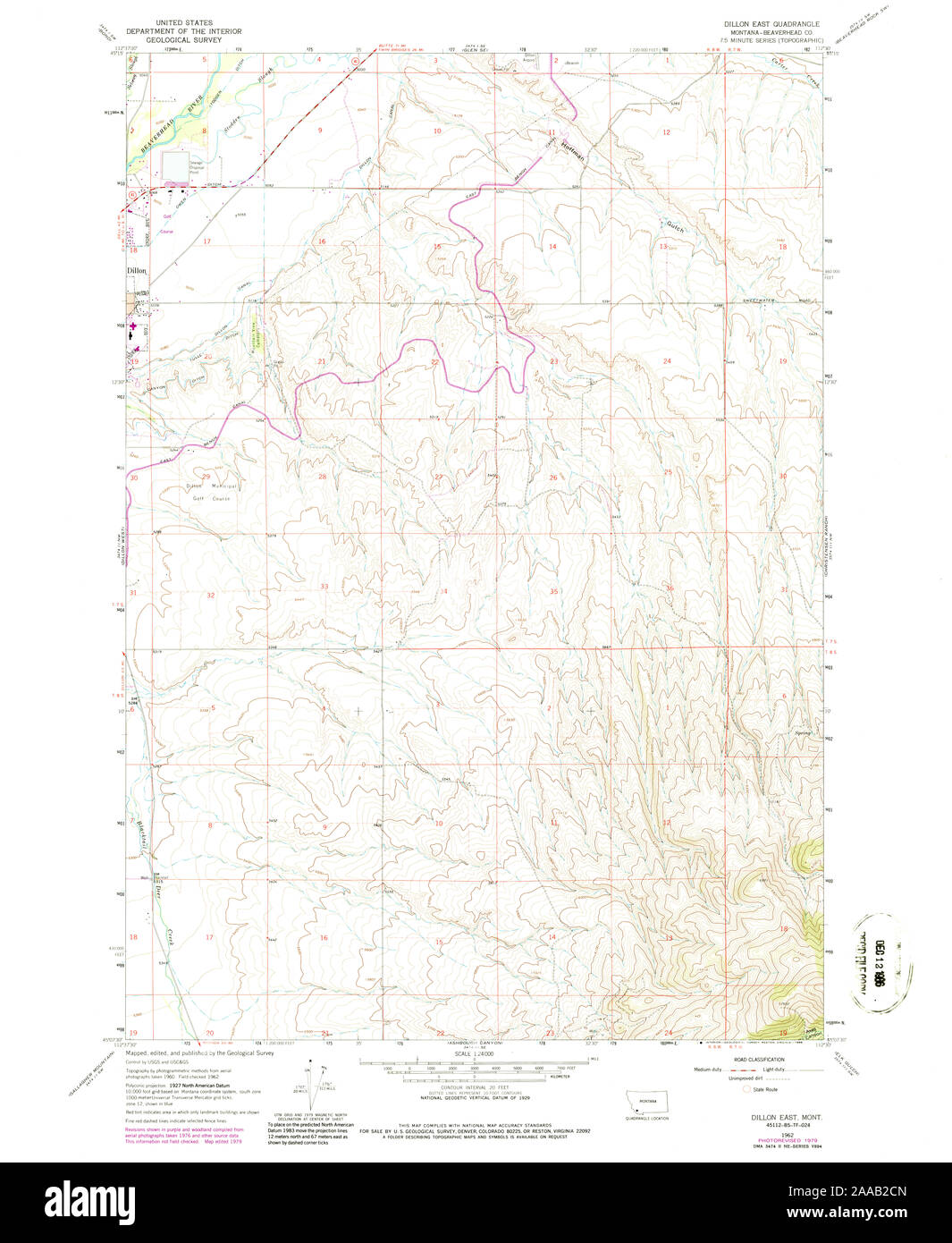 USGS TOPO Map Montana MT Dillon East 263430 1962 24000 Restoration Stock Photo