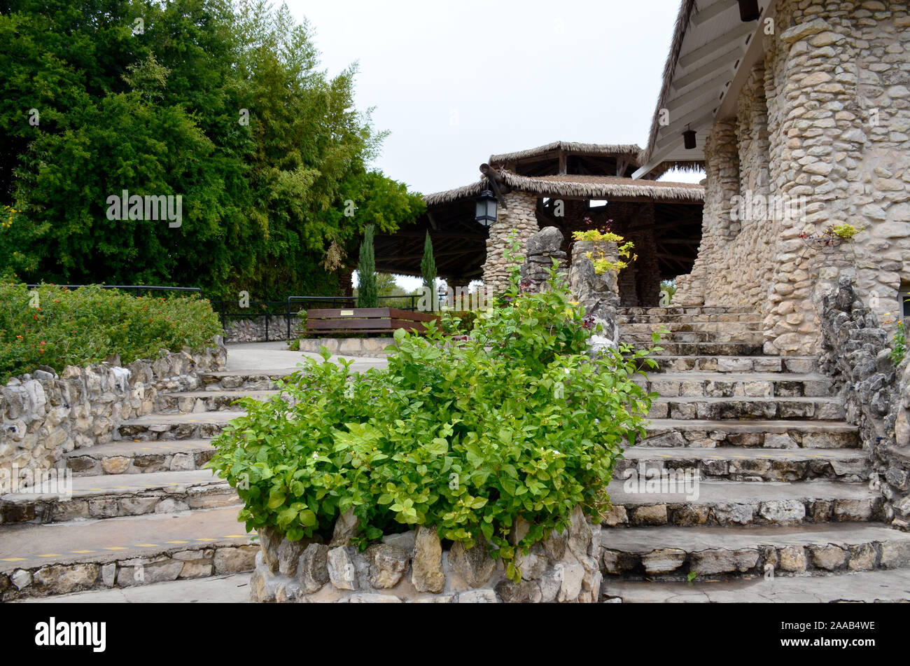 Japanese Tea Garden in San Antonio, Texas.  Picturesque landscaped garden centrally located in Brackenridge Park. Stock Photo