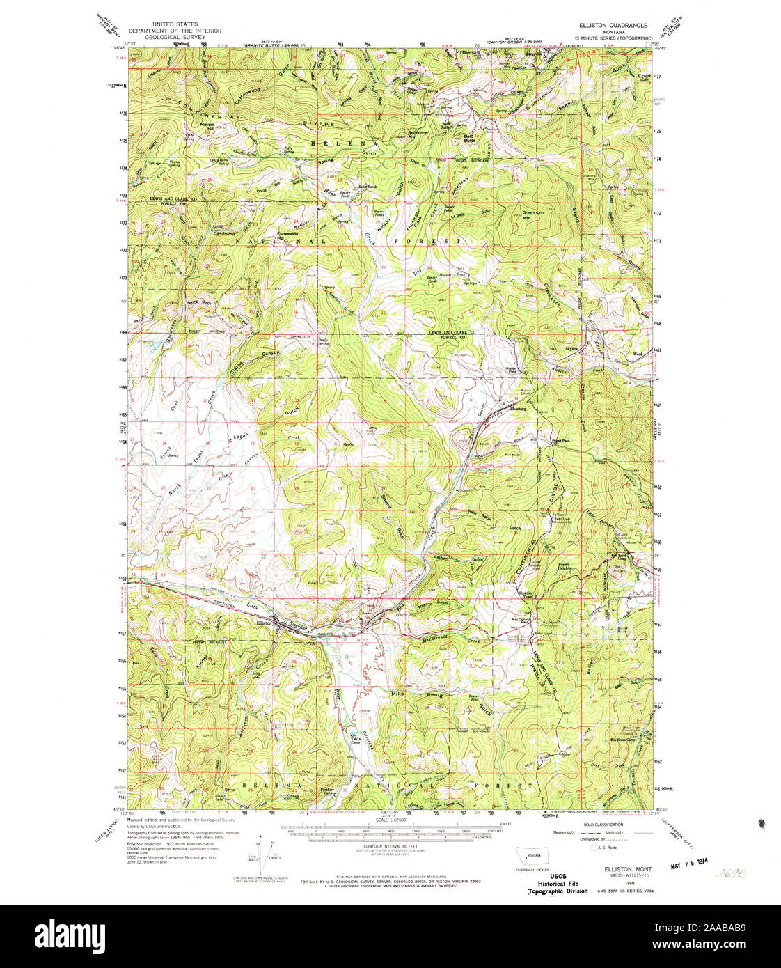 USGS TOPO Map Montana MT Elliston 267989 1959 62500 Restoration Stock