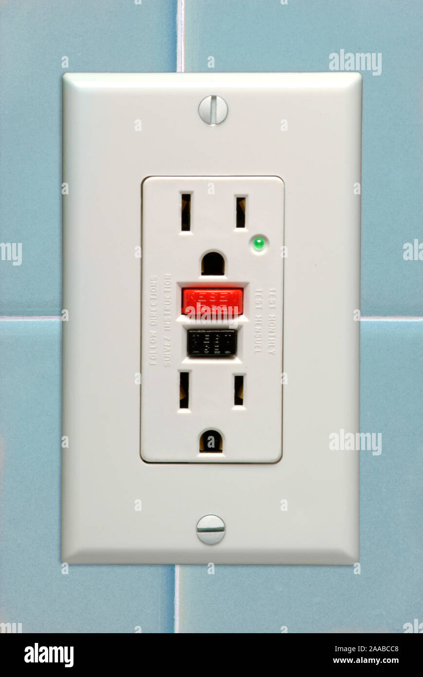 GFCI AC Electrical Wall Socket with Circuit Breaker Stock Photo