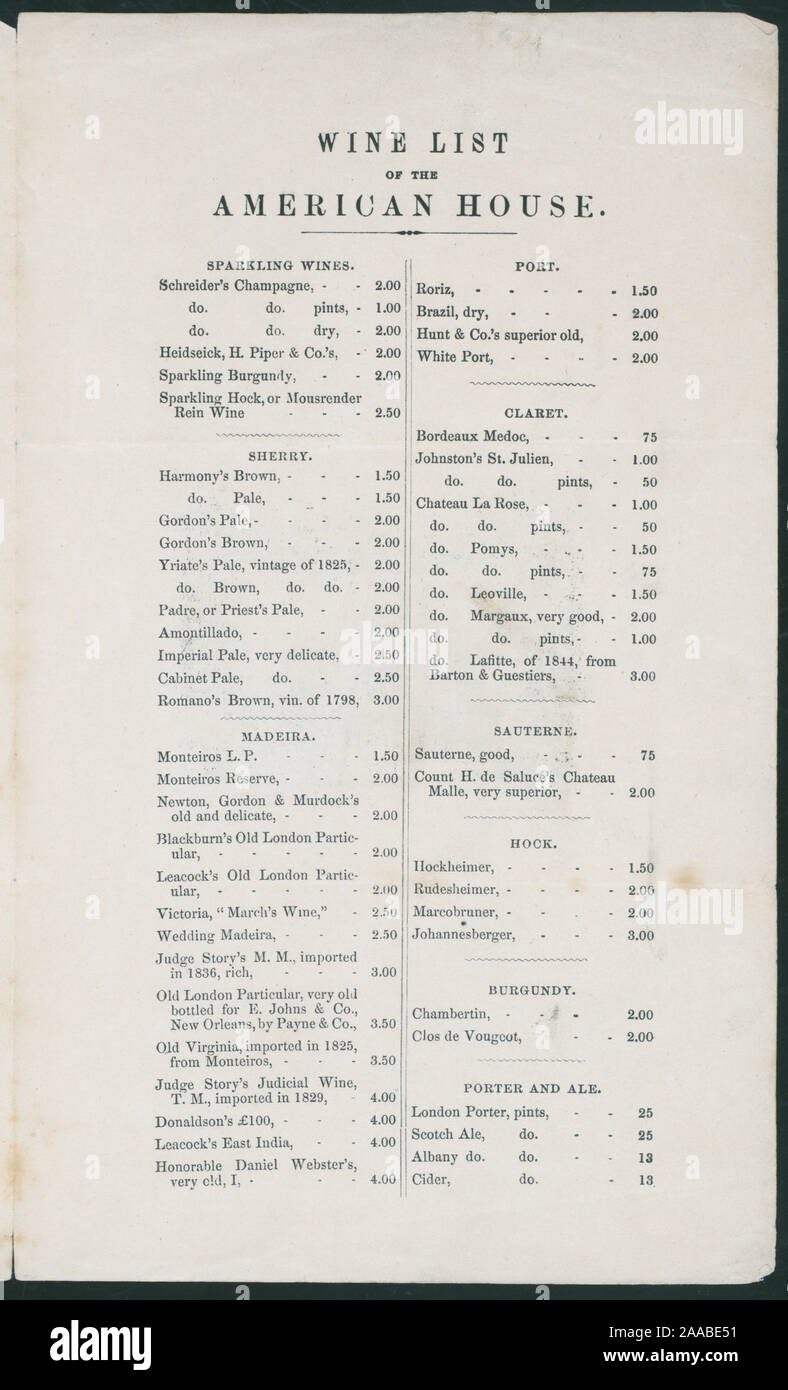 Includes wine list. Menu for June 13, 1851.; DAILY MENU [held by 