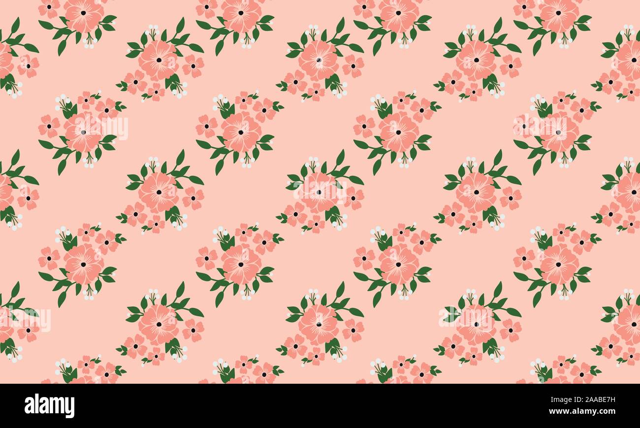Elegant peach flower wallpaper on bright peach background Stock Vector