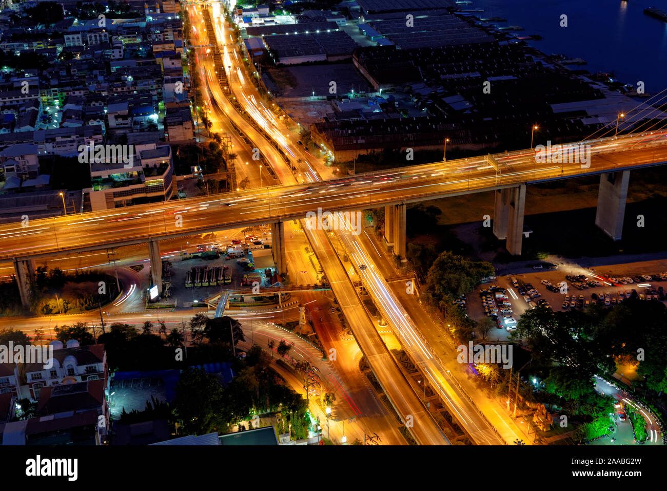 Bangkok Night Cross-Roads Stock Photo