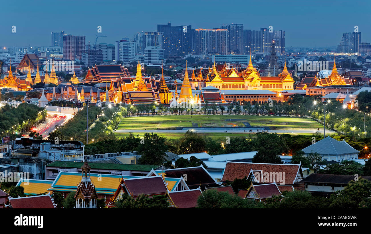 Birds-eye view of Grand Palace & Sanam Luang, Bangkok, Thailand Stock Photo