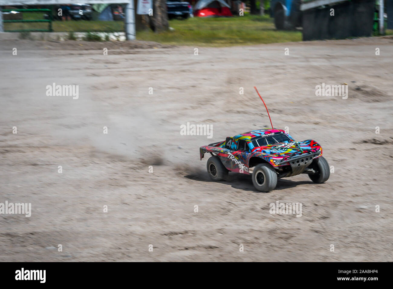Lincoln, MT, USA July 26, 2019 An RC car running wild during the pre