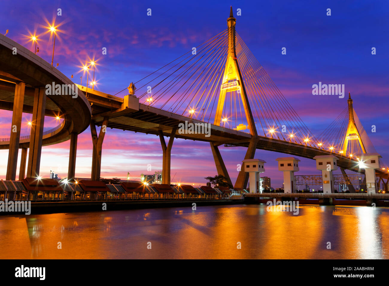 Pano of Bhumibol Mega Bridge, Bangkok, Thailand Stock Photo