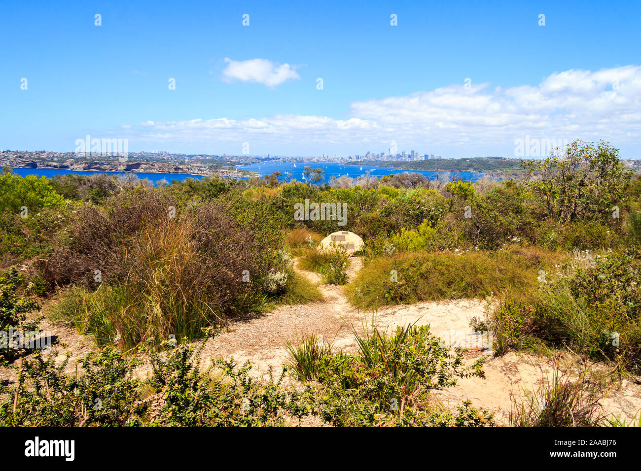 View of Sydney Harbor from North Point with Sydney skyline in the background, Australia Stock Photo