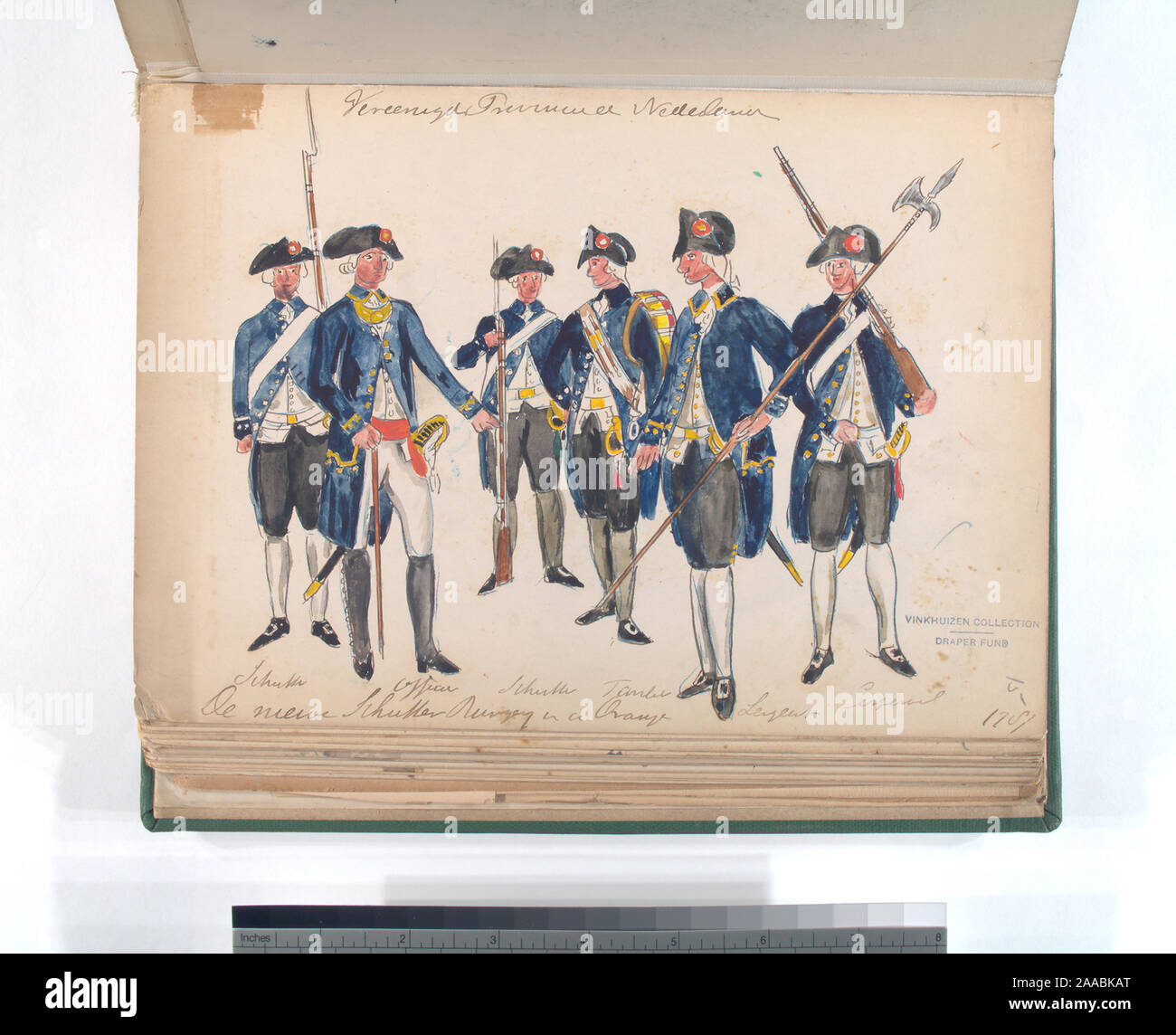 Draper Fund; De nieuwe Schutter Burgerij van de Oranje: Schutter, Officier, Schutter, Tamboer, Sergeant, Corporaal. 1787 Stock Photo