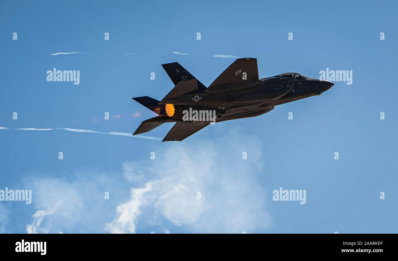 An F 35 Lightning Ii Fighter Jet Assigned To 422nd Test And Evaluation Squadron Participates In An Aerial Demonstration During Aviation Nation At Nellis Air Force Base Nevada Nov 16 19 The F 35
