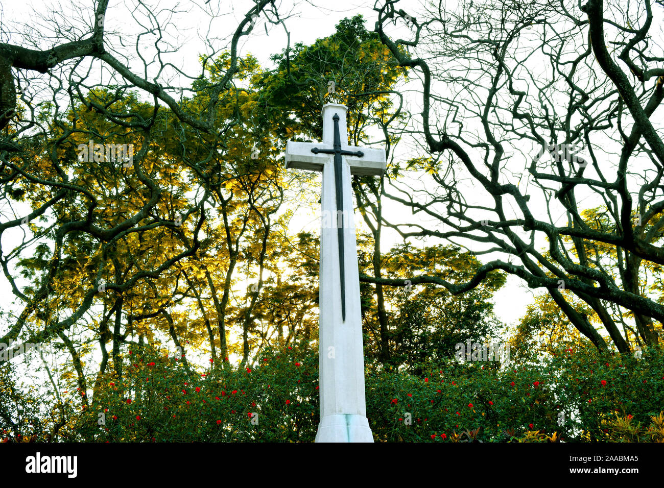 War Cemetery Warship sign in Commonwealth Cemetery in  Bangladesh. The Mainamati War Cemetery, also known as Comilla War Cemetery. Stock Photo