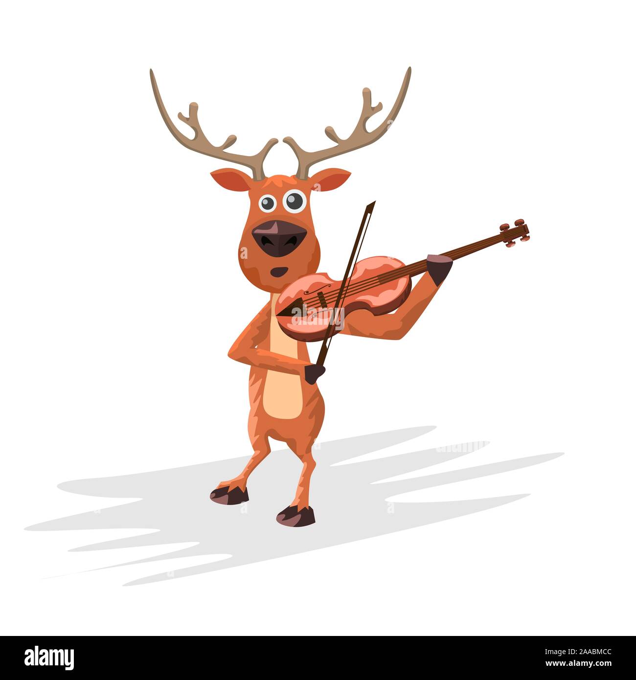 Christmas reindeer playing violin. Hand drawn cartoon style deer and musical instrument for your design. Vector illustration. Stock Vector