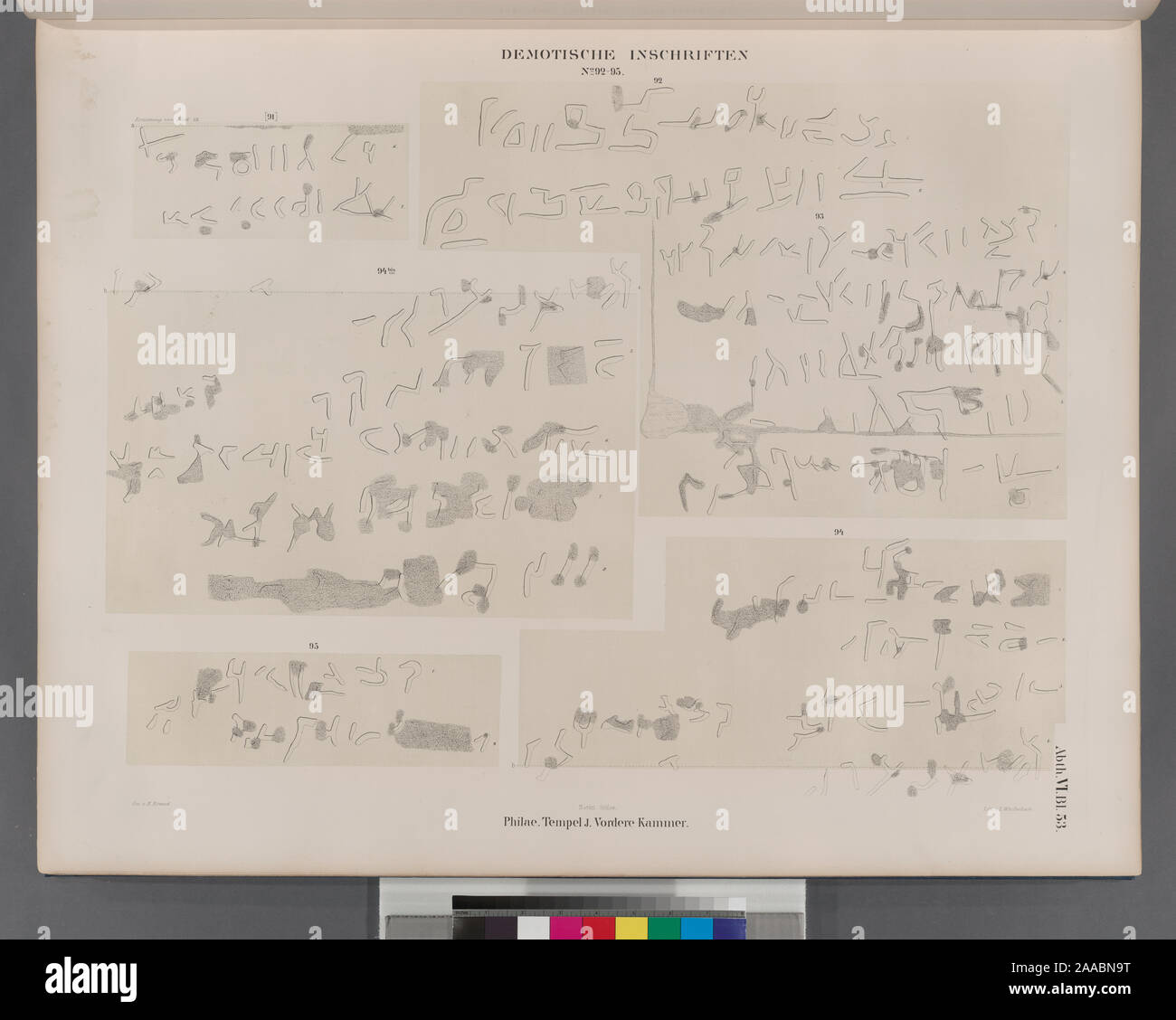 Demotische Inschriften No. 92-95.  Philae. Tempel J. Vordere Kammer.; Demotische Inschriften No. 92-95.  Philae. Tempel J. Vordere Kammer. Stock Photo