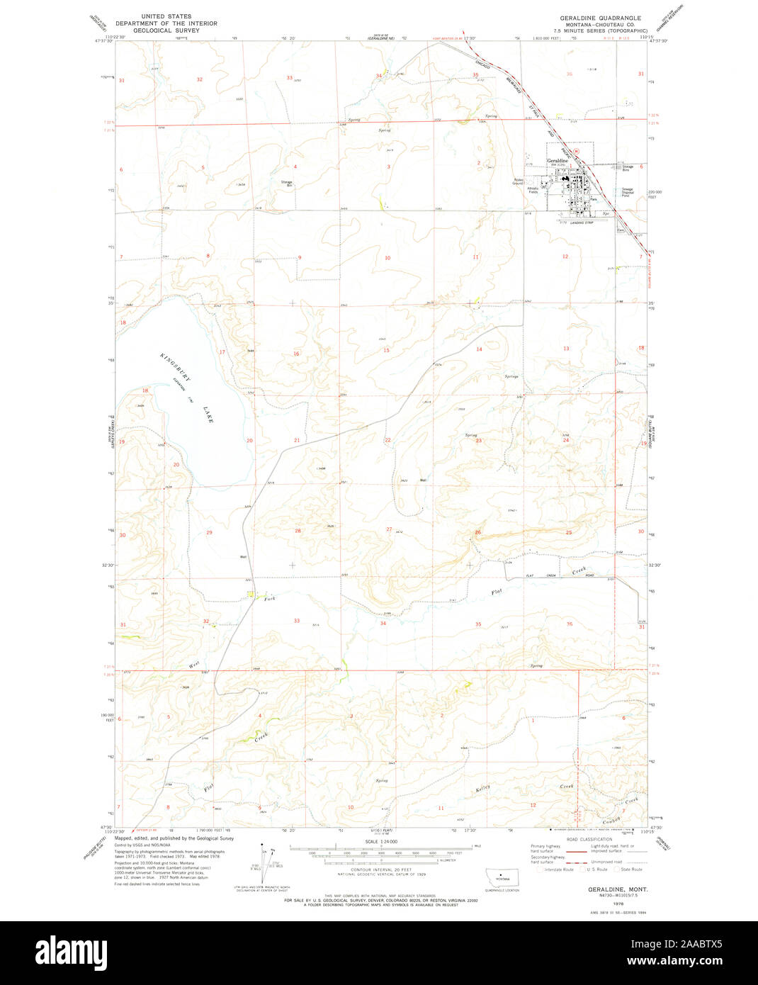 USGS TOPO Map Montana MT Geraldine 362867 1978 24000 Restoration Stock
