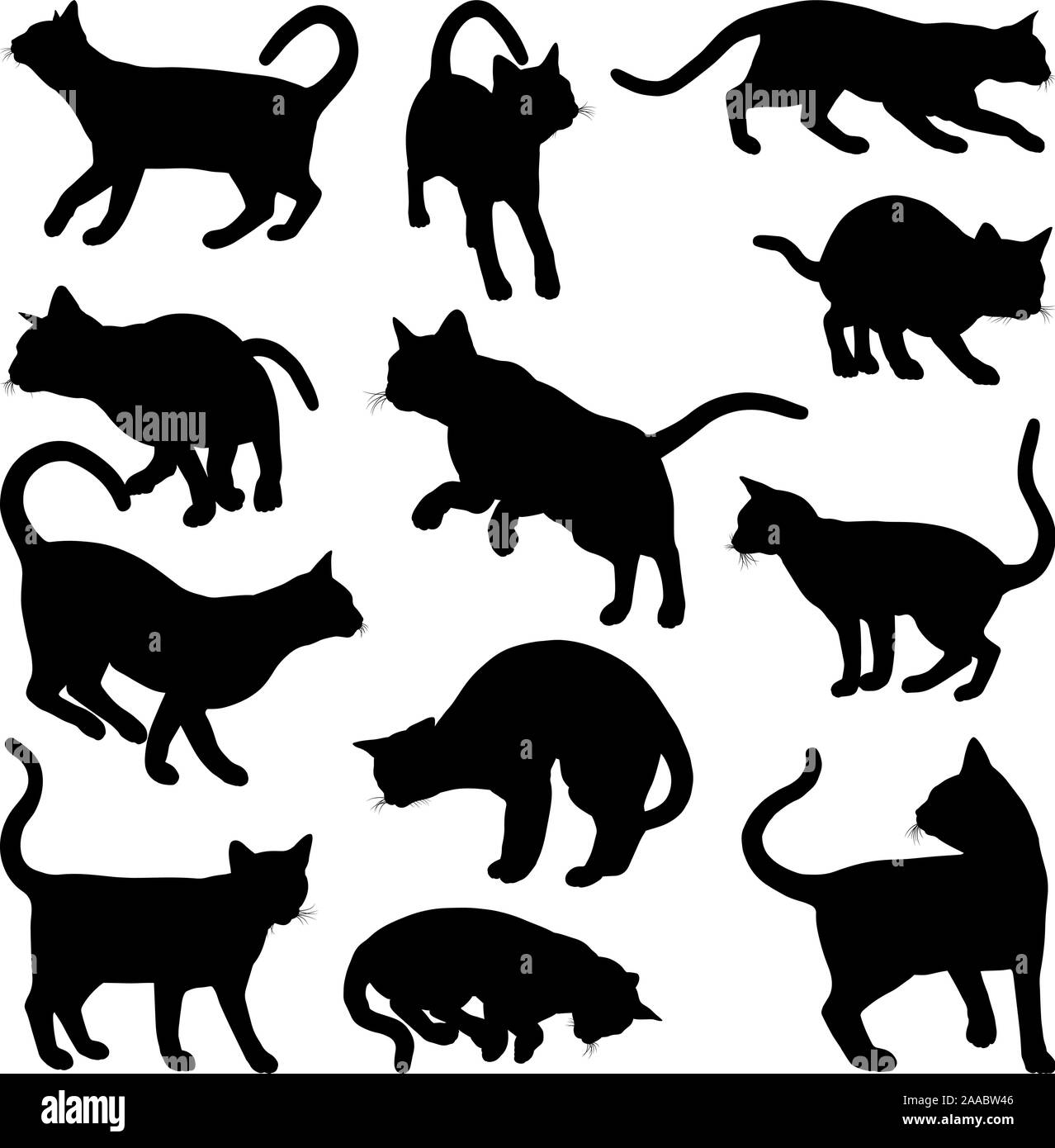 Cat Silhouette Pet Animals Set Stock Vector