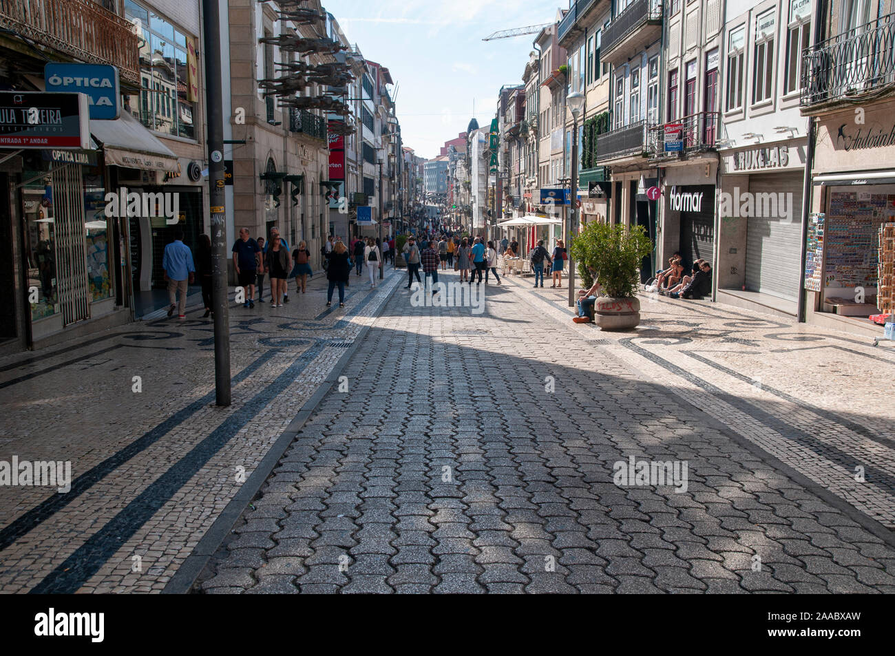 Rua de Santa Catarina, a busy commercial and pedestrian street in Porto, Portugal Stock Photo