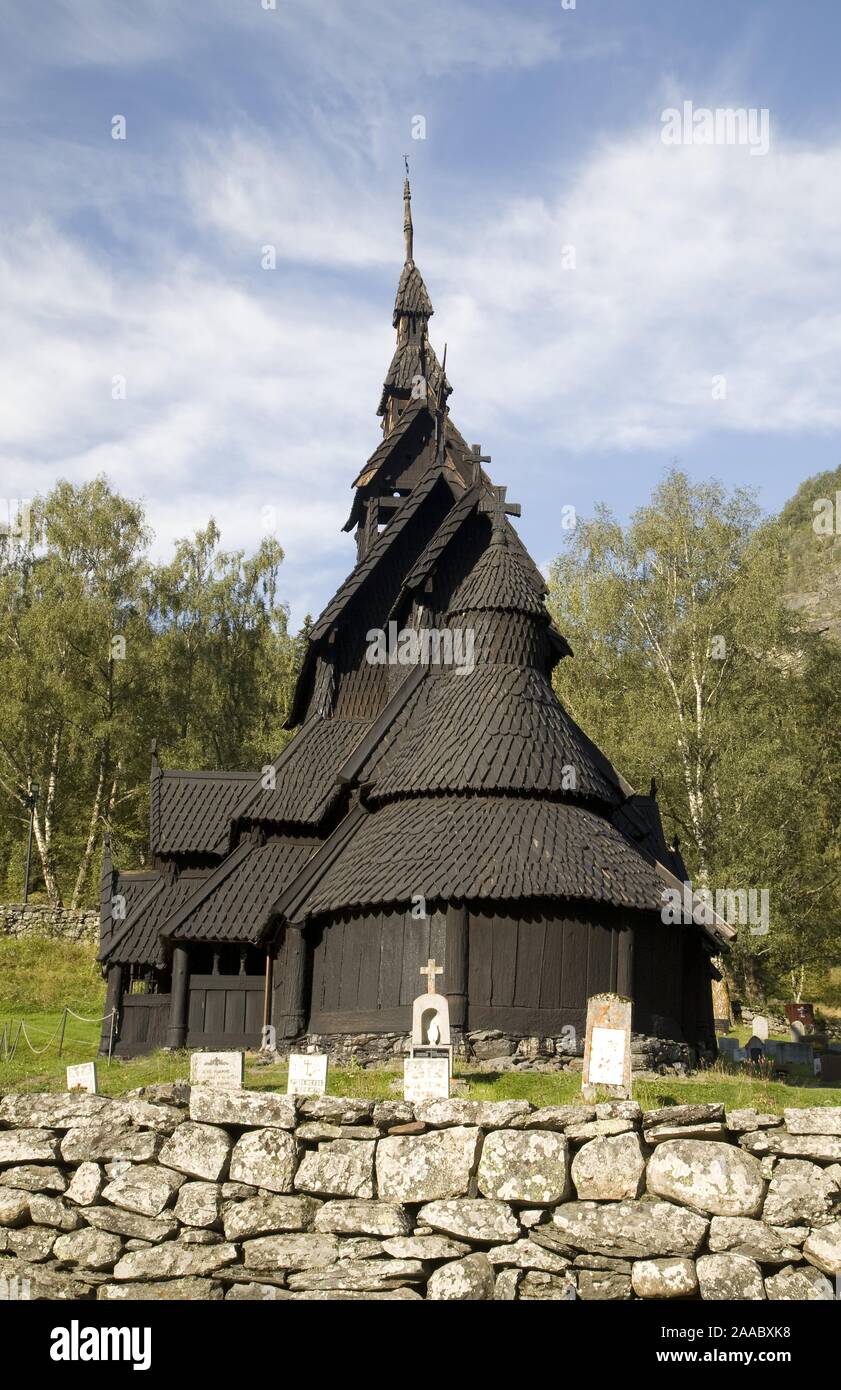 Stave Church of Borgund, Laerdal valley, Sogn og Fjordane, Norway Stock Photo