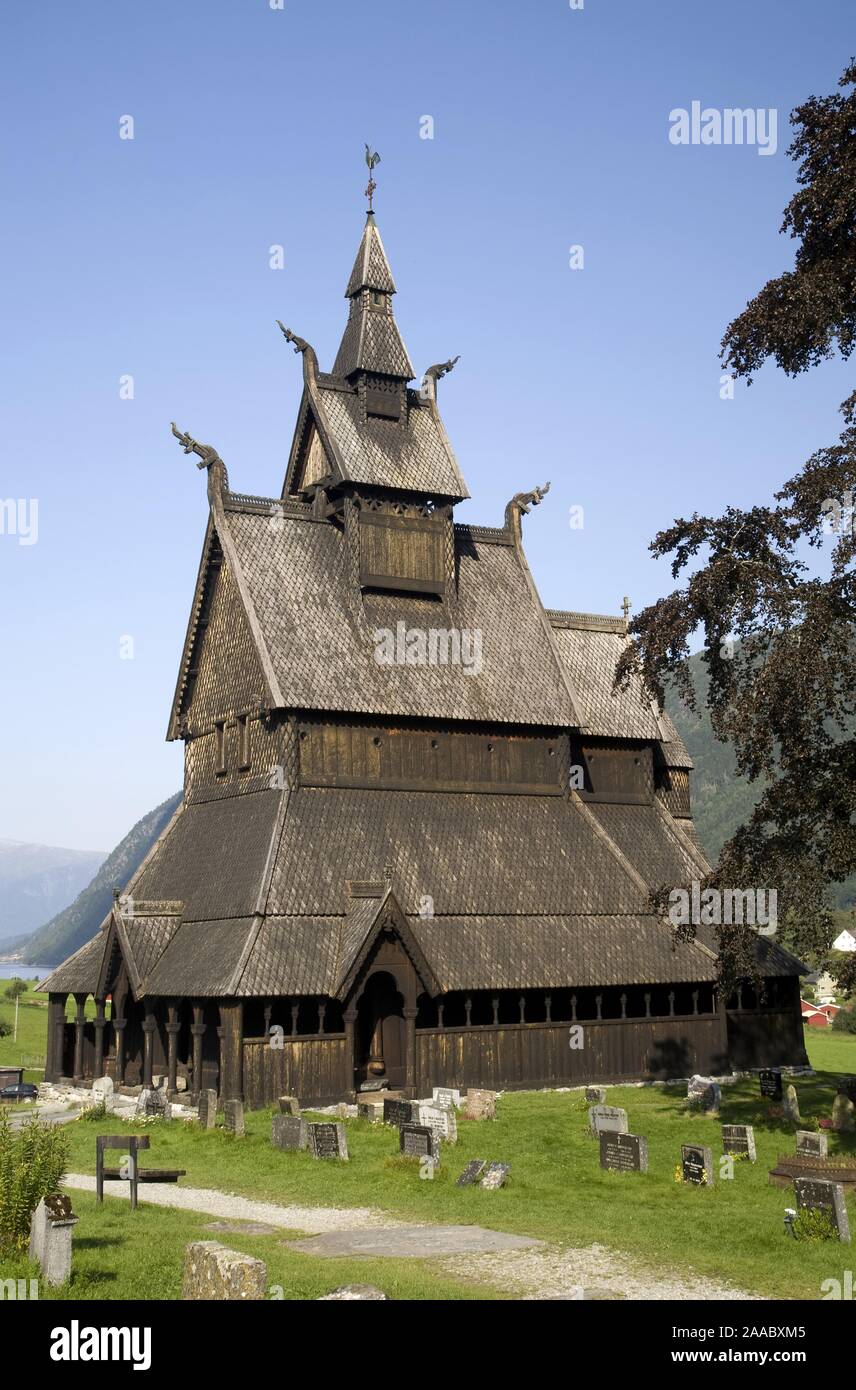 Stave church, Hopperstad near Vik, Sognefjord, Sogn og Fjordane, Norway Stock Photo