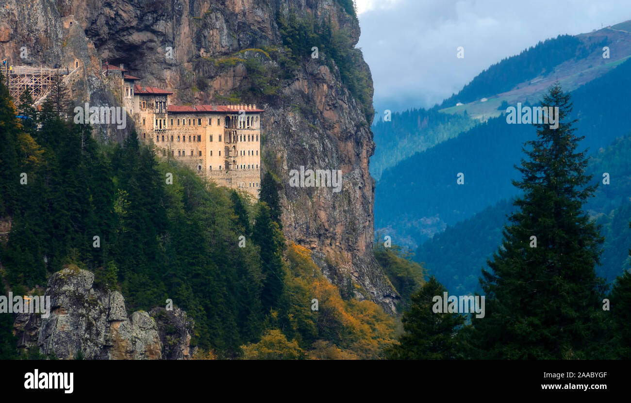 Turkey. Region Macka of Trabzon city - Altindere valley. The Sumela Monastery - 1600 year old ancient Orthodox monastery of the Panaghia located at a Stock Photo