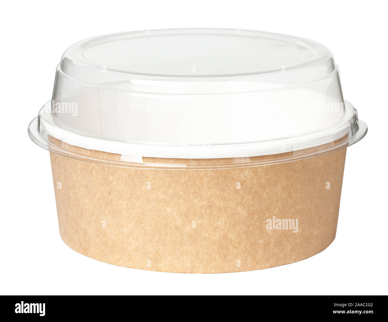 Food box. Round cardboard box with a transparent plastic lid. Isolated