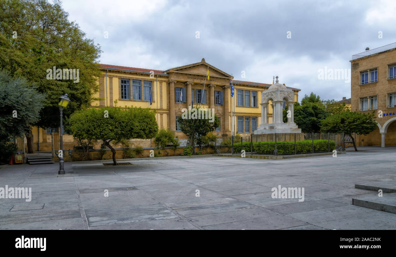 Nicosia, Cyprus - March 27 2017: Historical school of Faneromeni at the Faneromeni square in the old city within the Venetian walls in Nicosia in Cypr Stock Photo