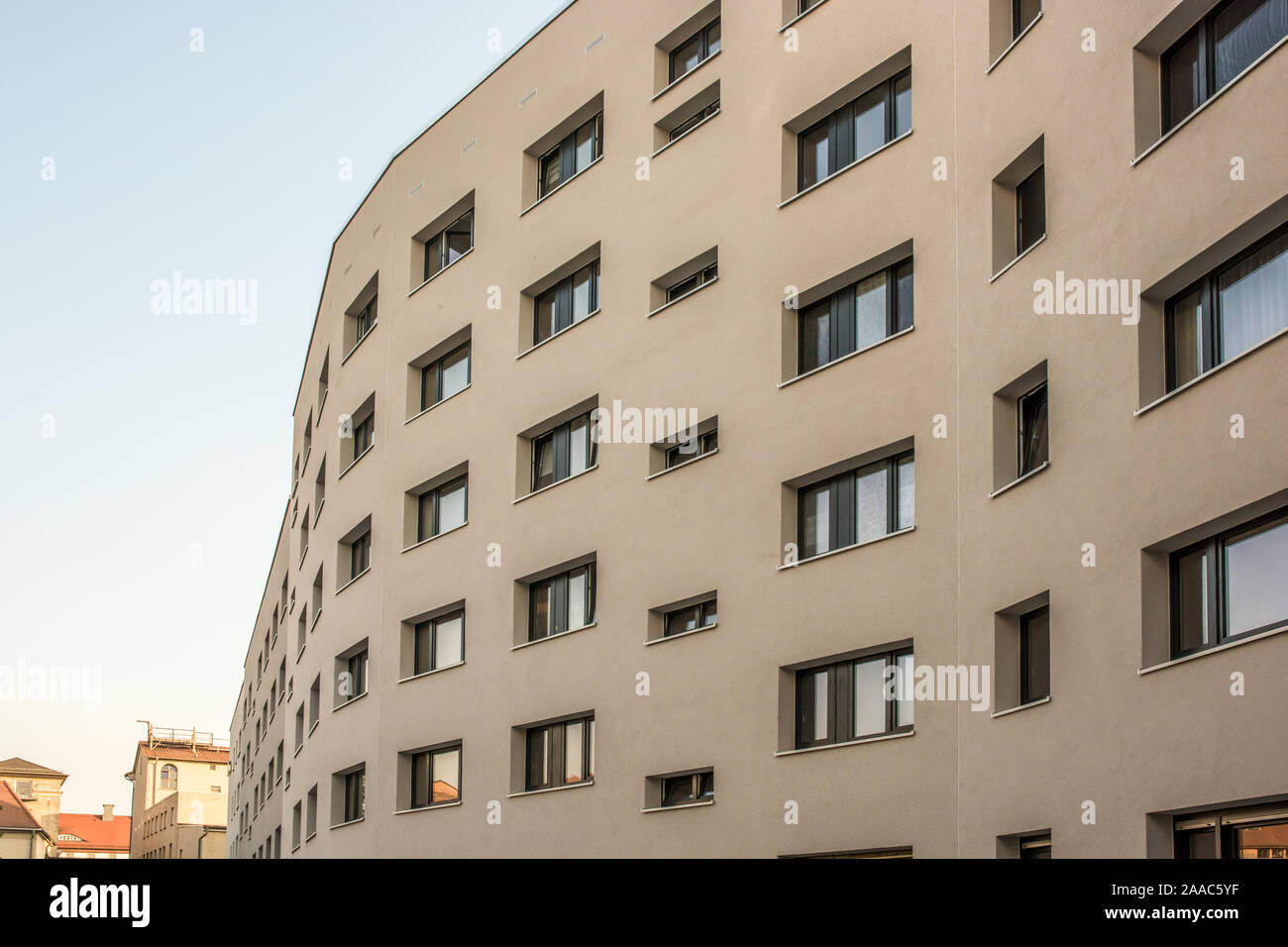 Renovated block of flats as affordable housing in the center of a city Stock Photo