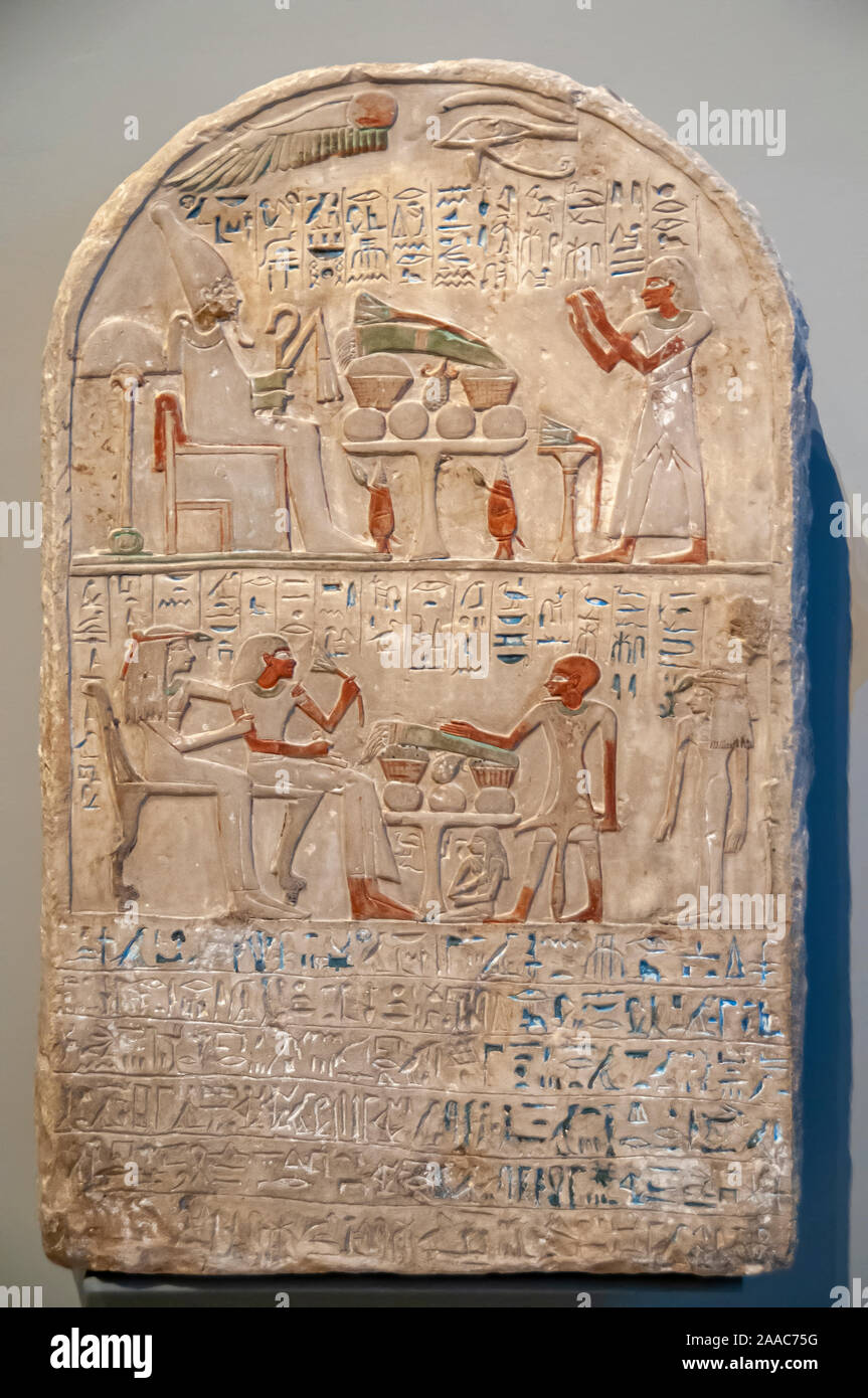 Painted Limestone Stele of Djehutimesi (Mesi) New Kingdom, 18th Dynasty, reign of Thumtmose IV, 1419-1410 BC Stock Photo