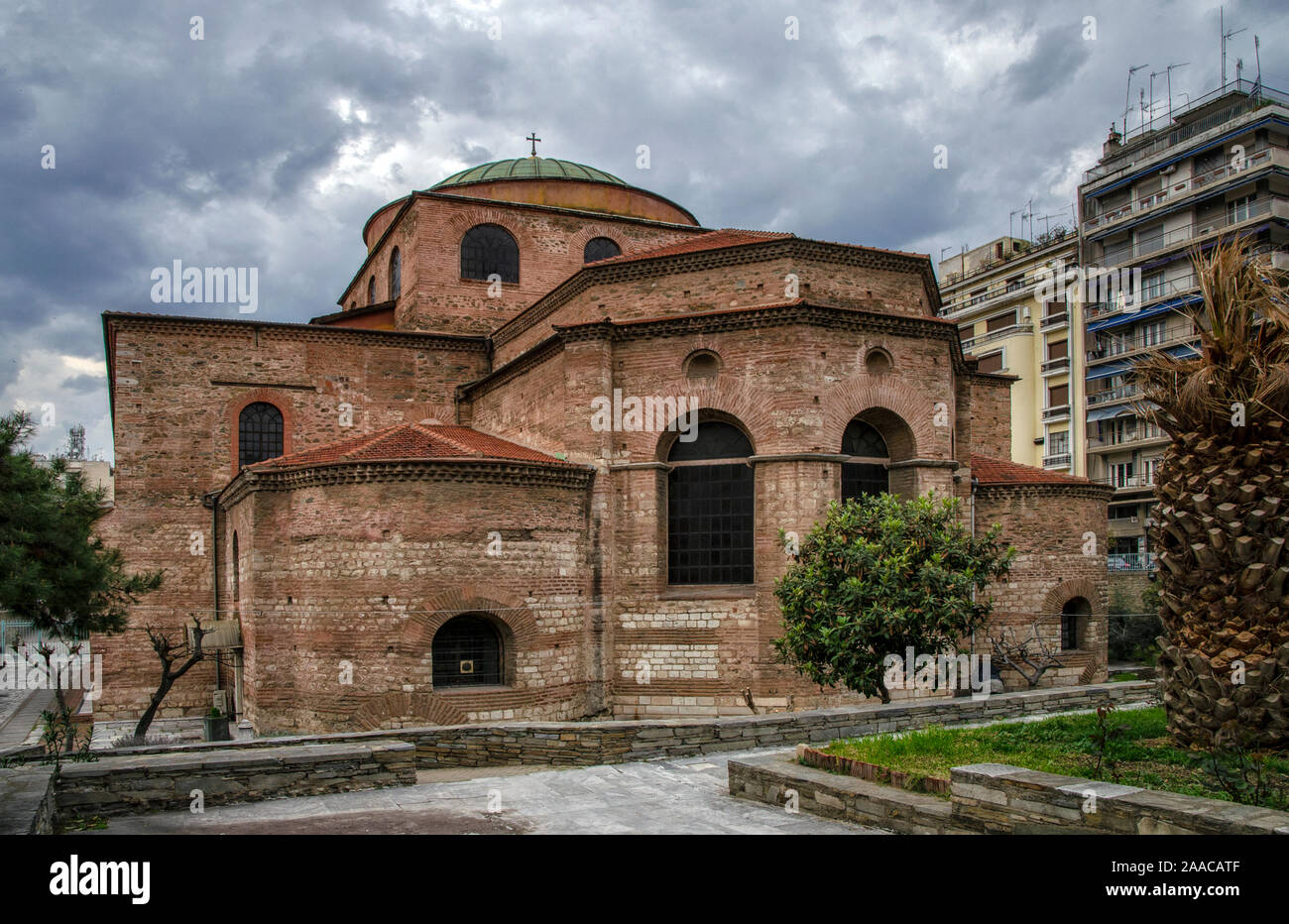 THESSALONIKI, GREECE - MARCH 26, 2017: Ancient Byzantine Orthodox Hagia Sophia Cathedral in the center of city of Thessaloniki, Central Macedonia, Gre Stock Photo