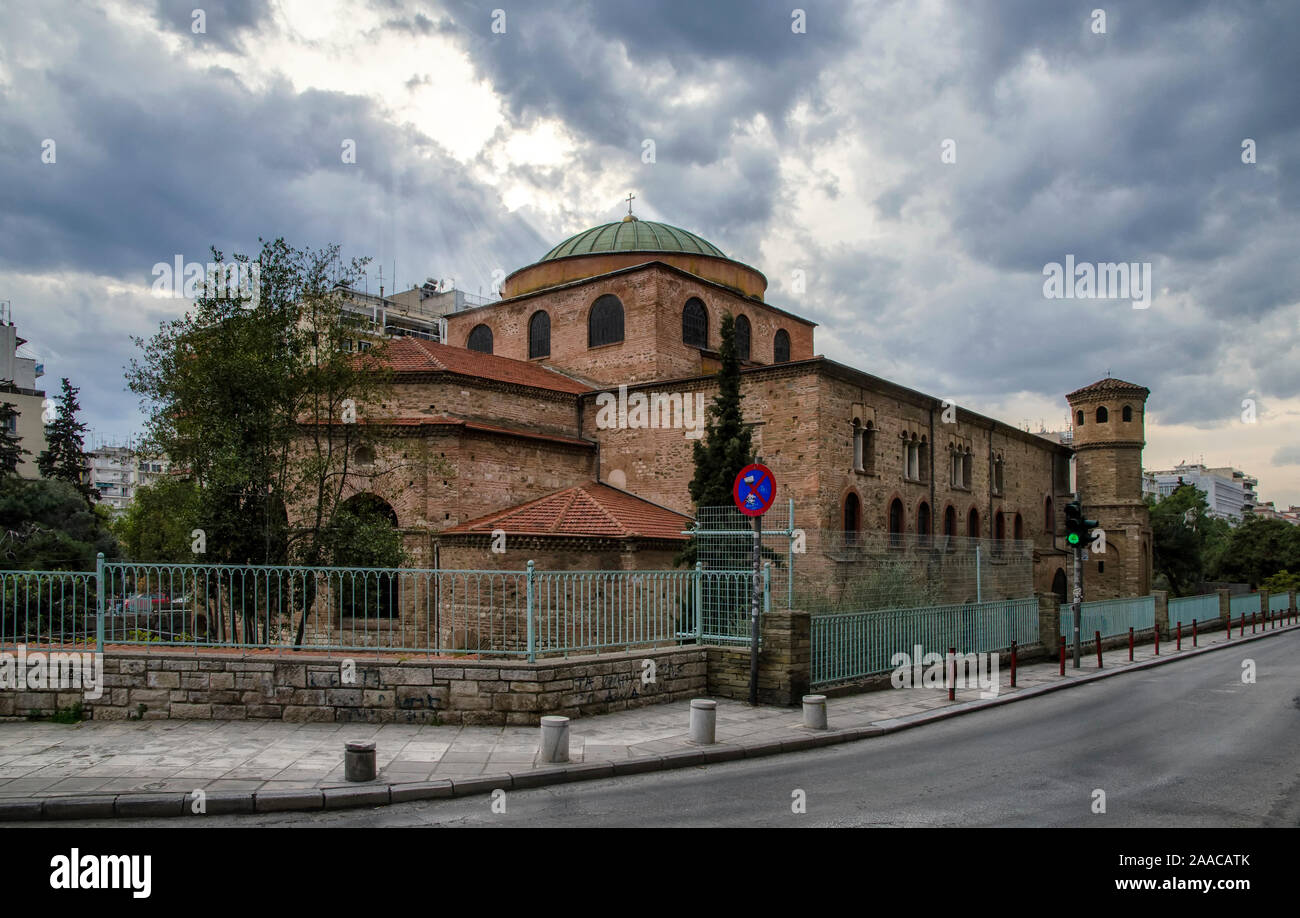 THESSALONIKI, GREECE - MARCH 26, 2017: Ancient Byzantine Orthodox Hagia Sophia Cathedral in the center of city of Thessaloniki, Central Macedonia, Gre Stock Photo