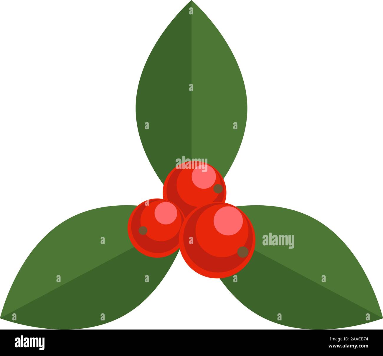 Holly berry Christmas icon. Element for design. Cartoon simple mistletoe decorative red and green ornament. Stock Vector