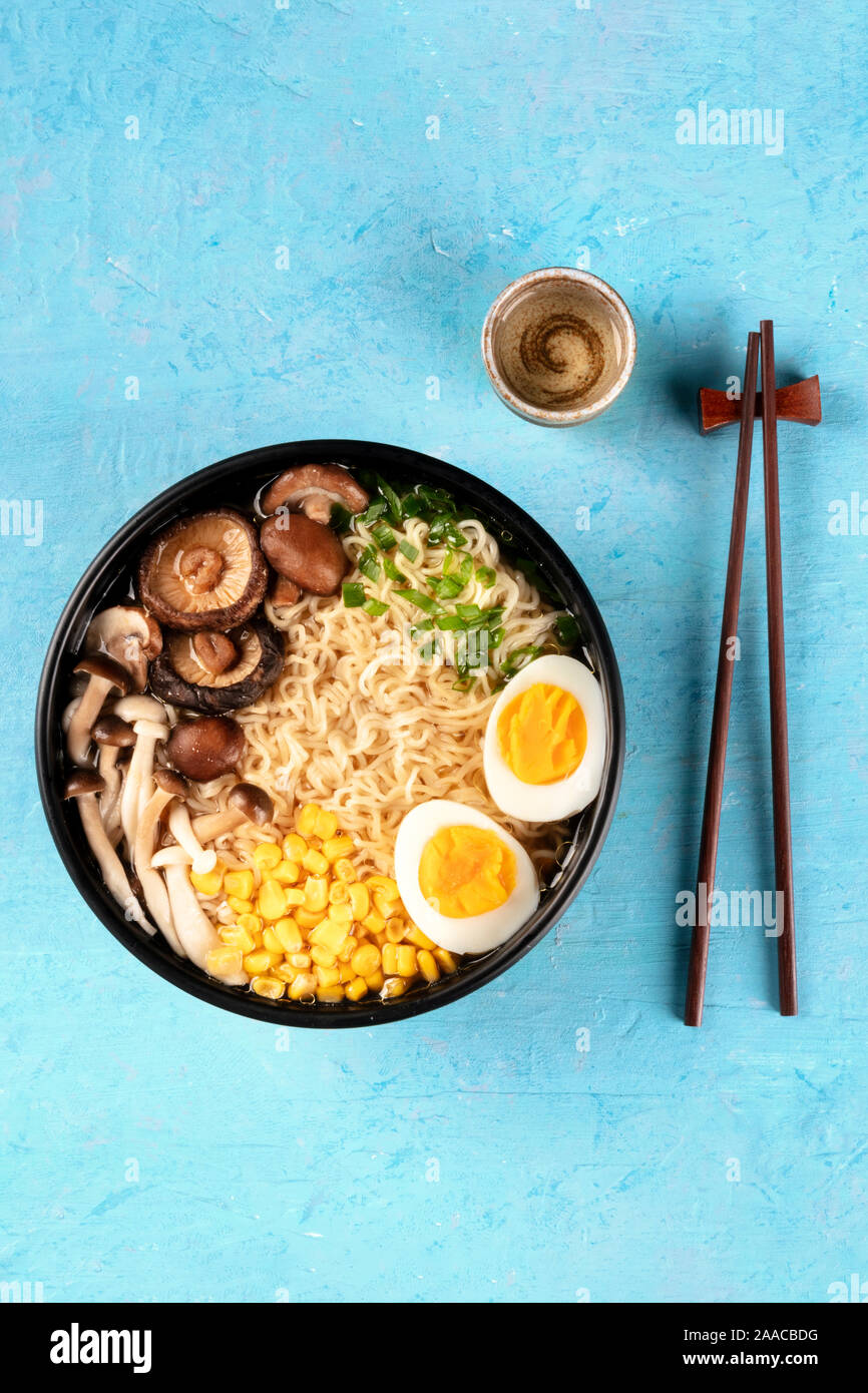 Ramen. Soba noodles with eggs, shiitake mushrooms, and vegetables