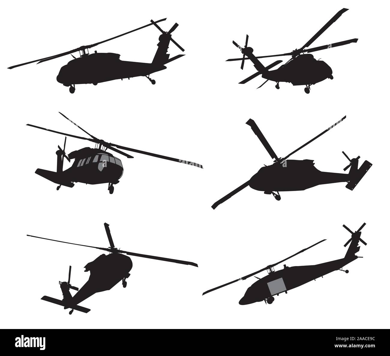 Helicopter detailed silhouettes collection. Vector EPS 10 Stock Vector