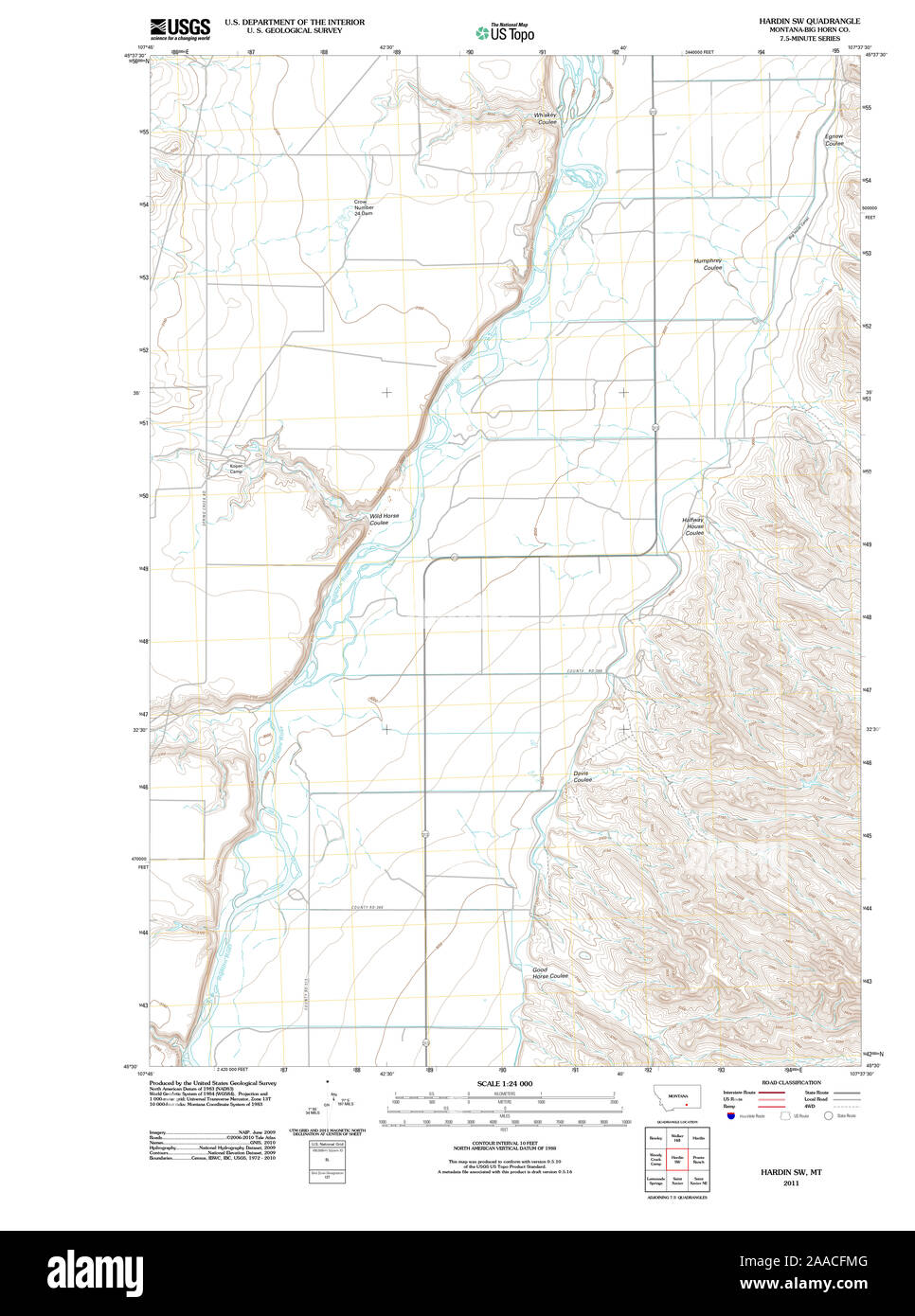 USGS TOPO Map Montana MT Hardin SW 20110518 TM Restoration Stock Photo
