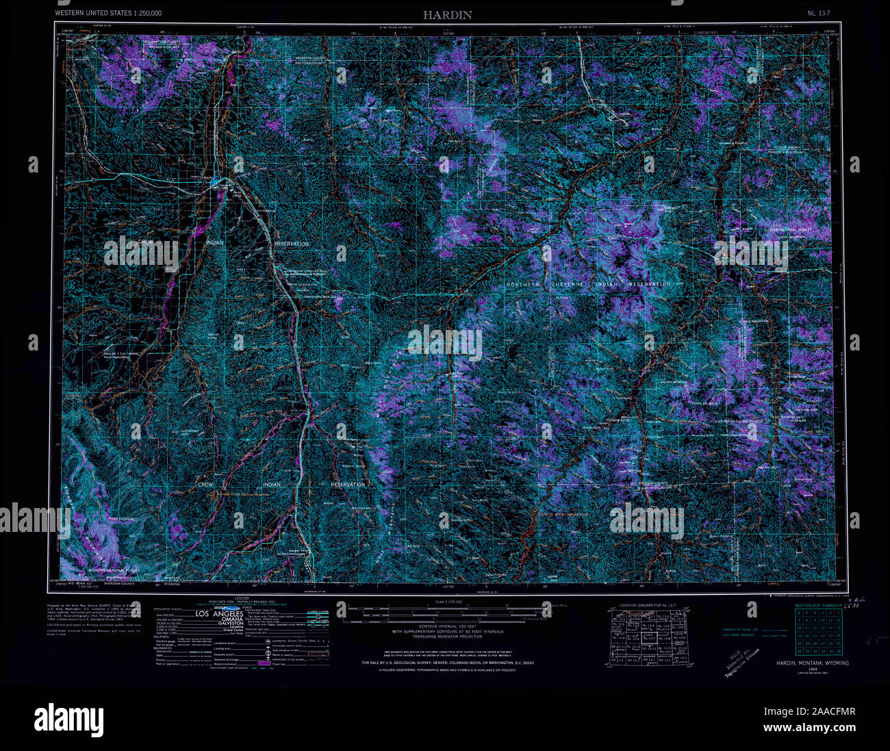 USGS TOPO Map Montana MT Hardin 268754 1954 250000 Inverted Restoration