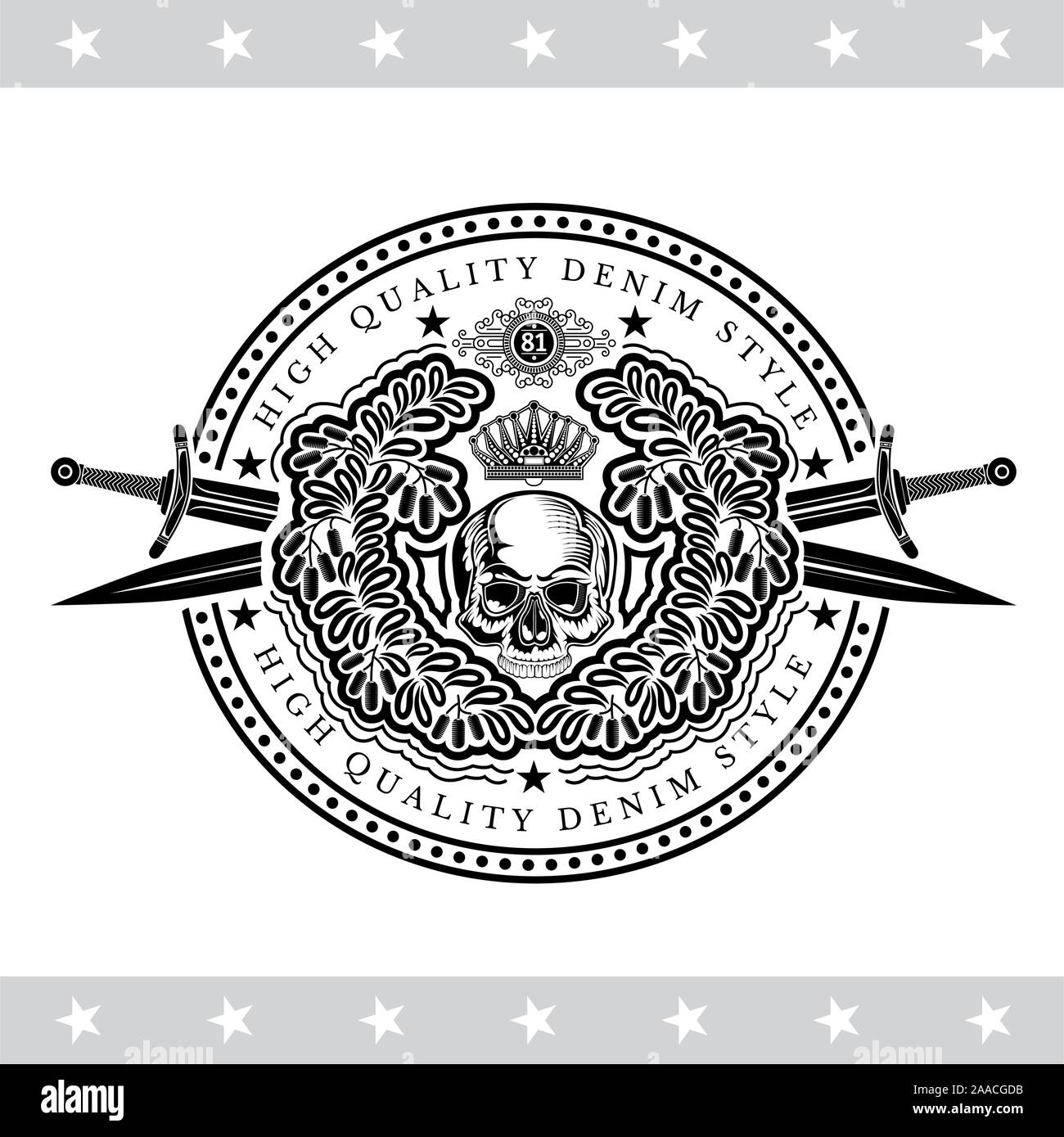 Heraldic Cross Swords with Laurel Wreath Vector Clip Art