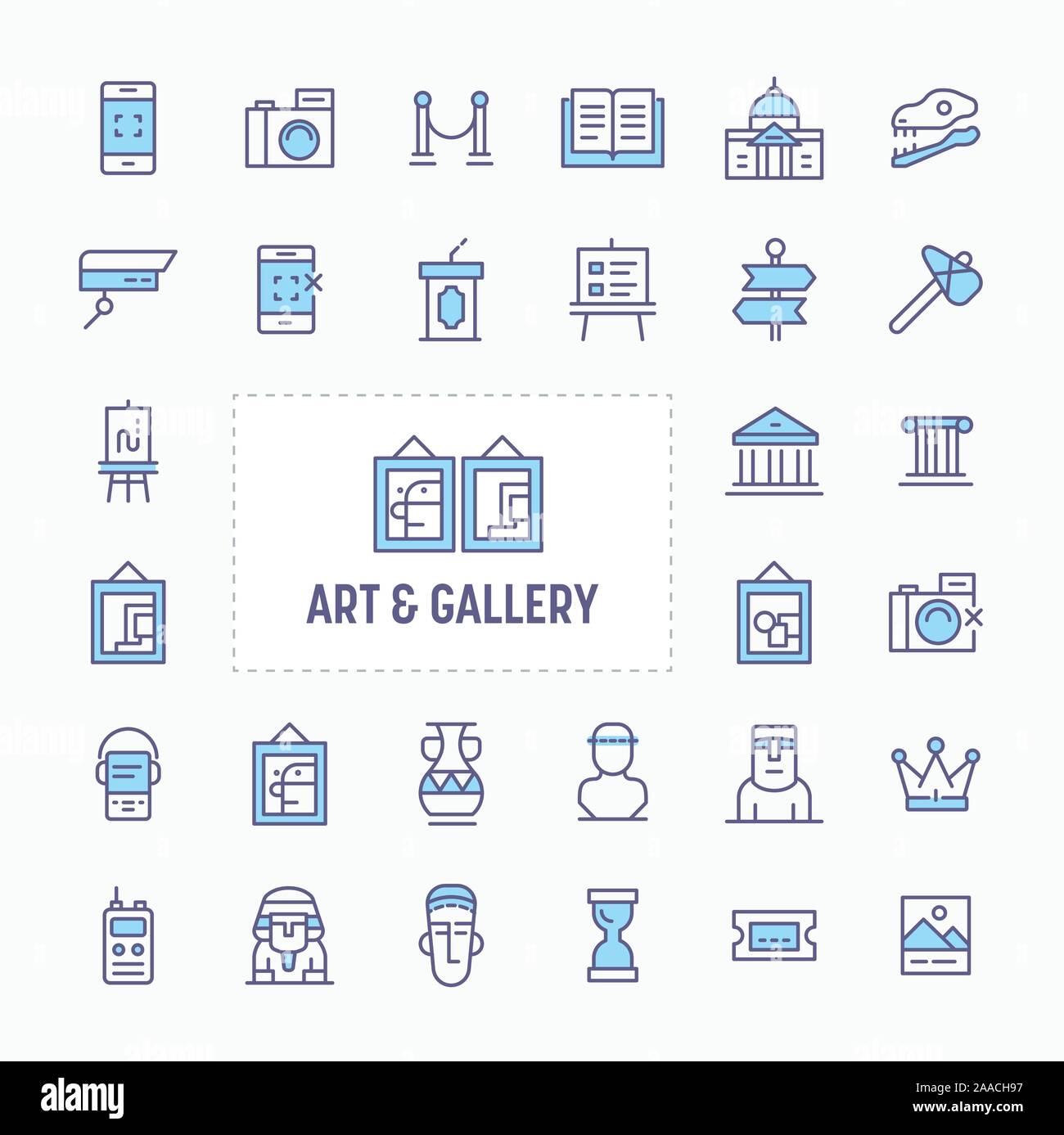 Arts gallery and historical museum - thin line website, application & presentation icon. simple and minimal vector icon and illustration collection. Stock Vector