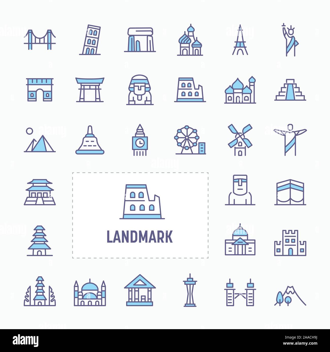 world's landmark and buildings - thin line website, application & presentation icon. simple and minimal vector icon and illustration collection. Stock Vector