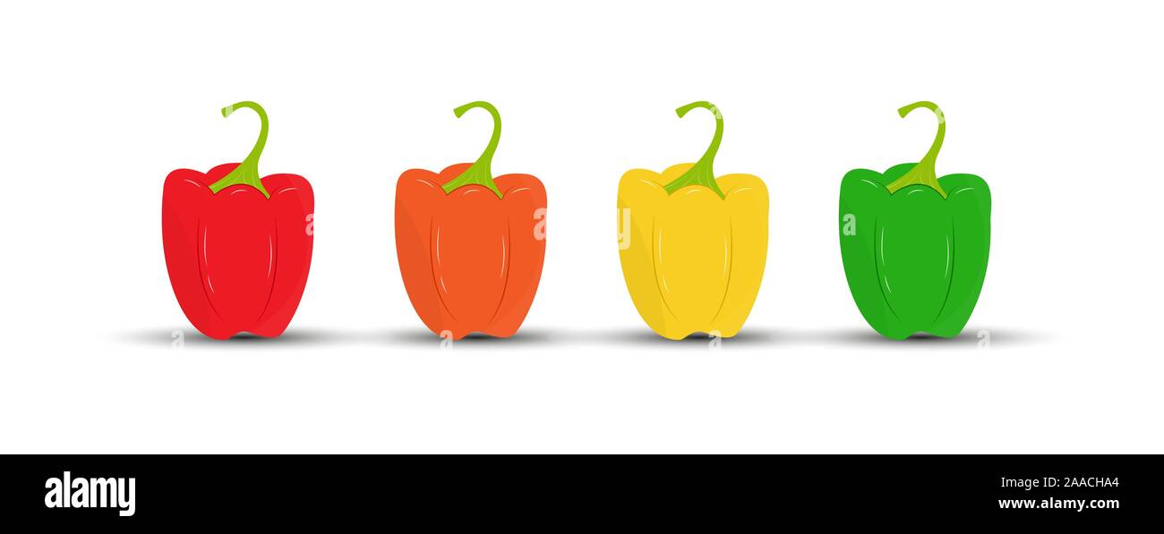 Set of colored sweet bell peppers. Flat design. Stock Vector
