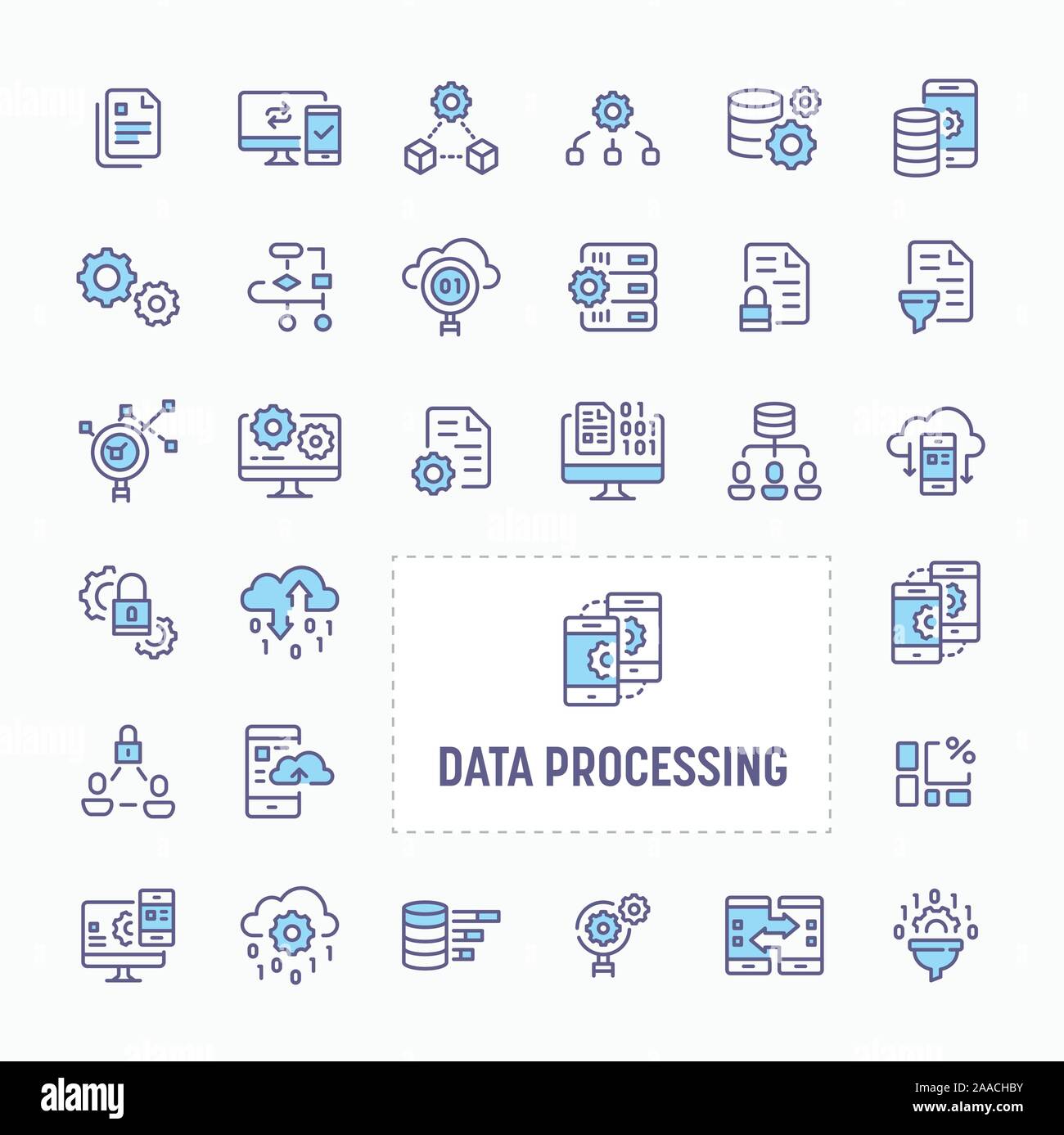 data processing, manipulation, conversion and filtration - thin line website, application & presentation icon. simple and minimal vector icon and illu Stock Vector