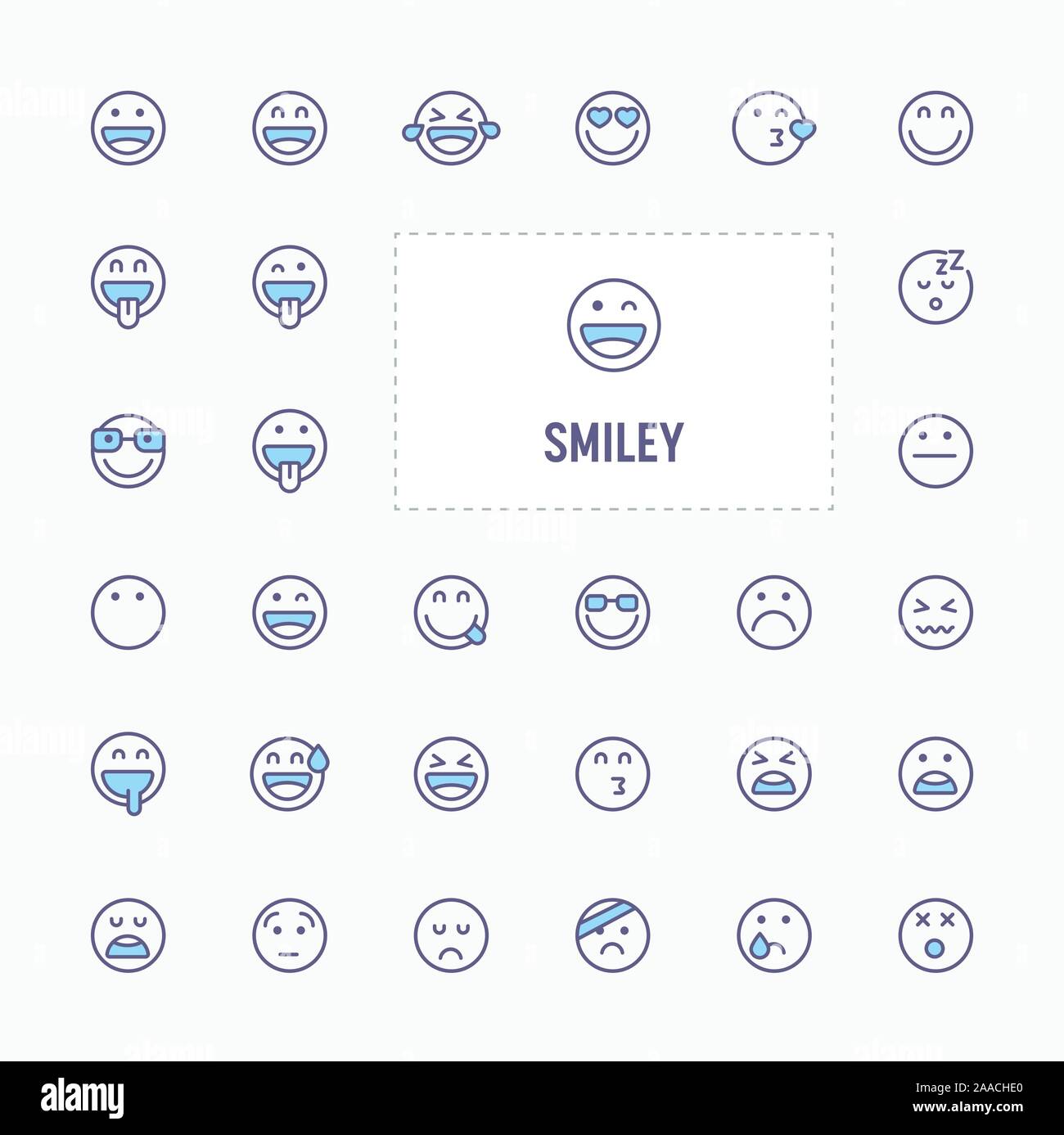 Smiley and emoticon - thin line website, application & presentation icon. simple and minimal vector icon and illustration collection. Stock Vector