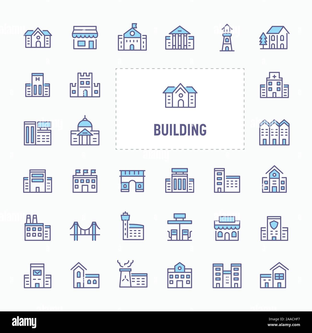 Buildings, architecture & structure  - thin line website, application & presentation icon. simple and minimal vector icon and illustration collection. Stock Vector